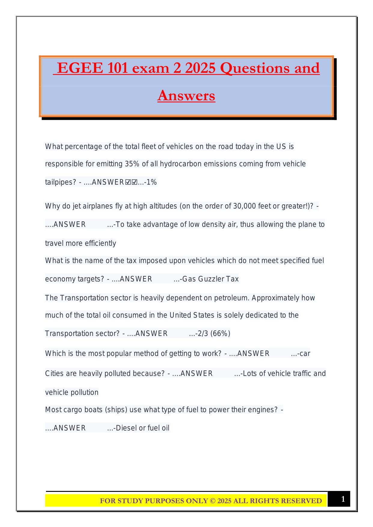 EGEE 101 Bundled Exams 2025/2026 |Questions and Answers |100% Pass