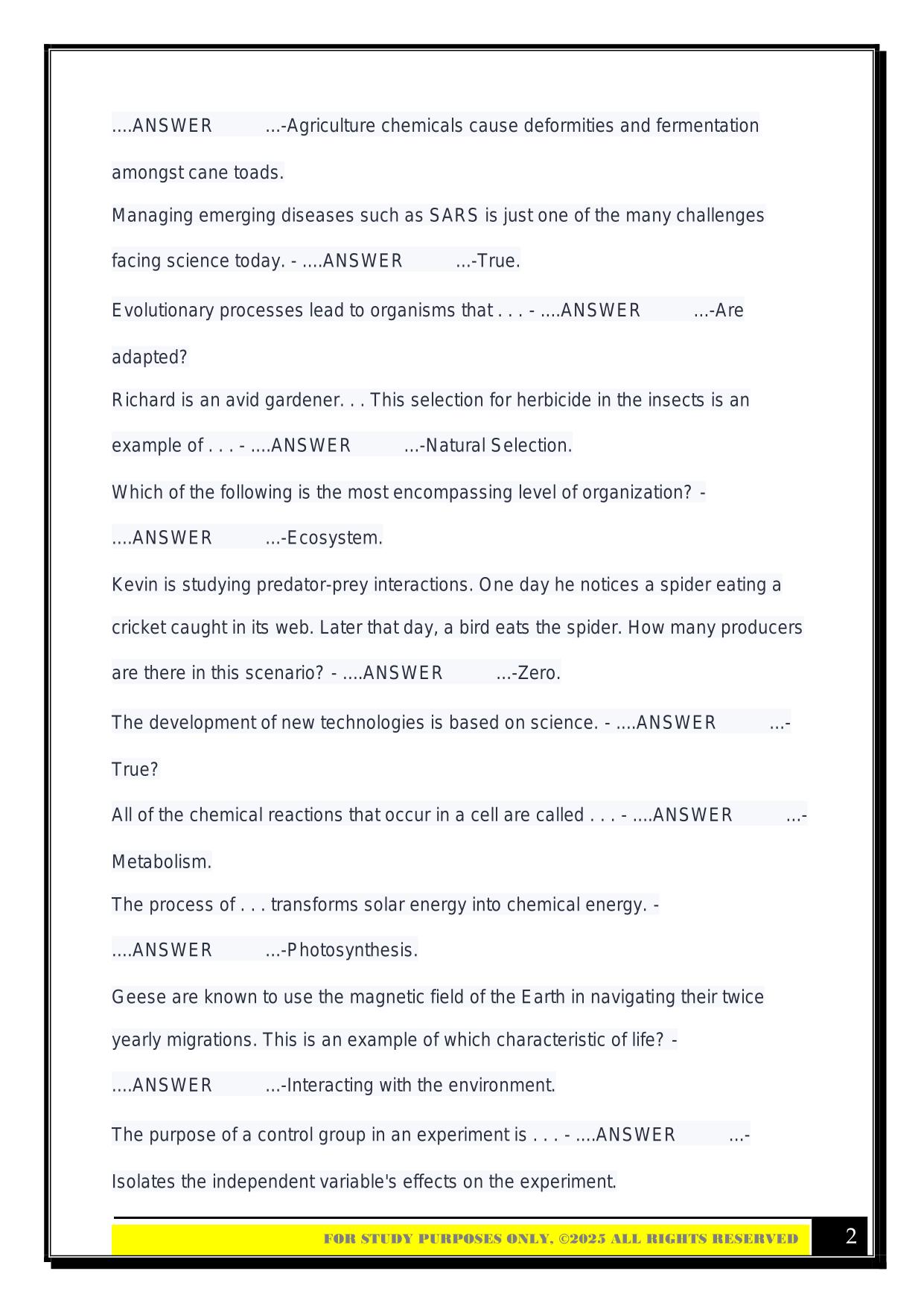 BIO 100 Final Exam 2025 Questions and Answers