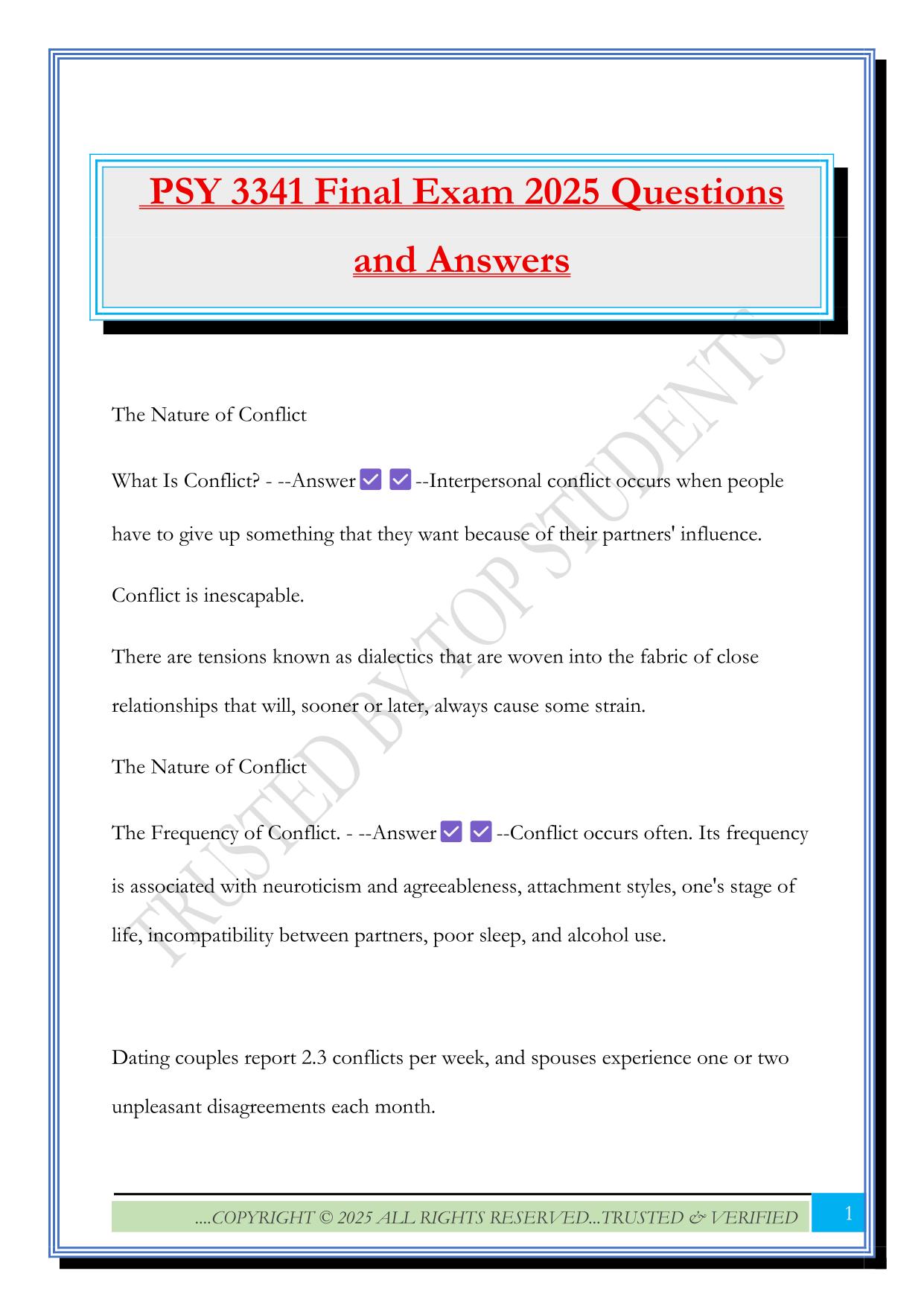 PSY 3341 Final Exam 2025 Questions and Answers