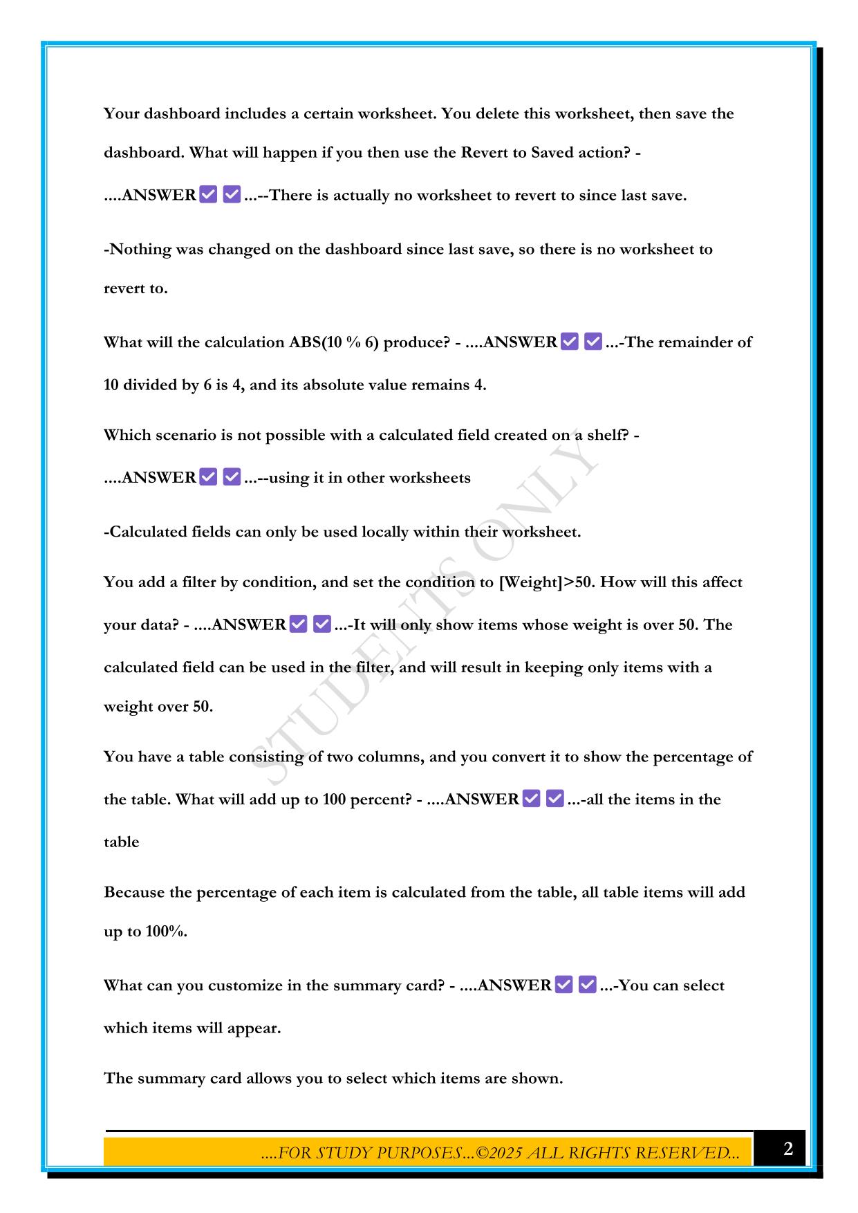 TABLEAU STUDY SET 2025 QUESTIONS AND ANSWERS