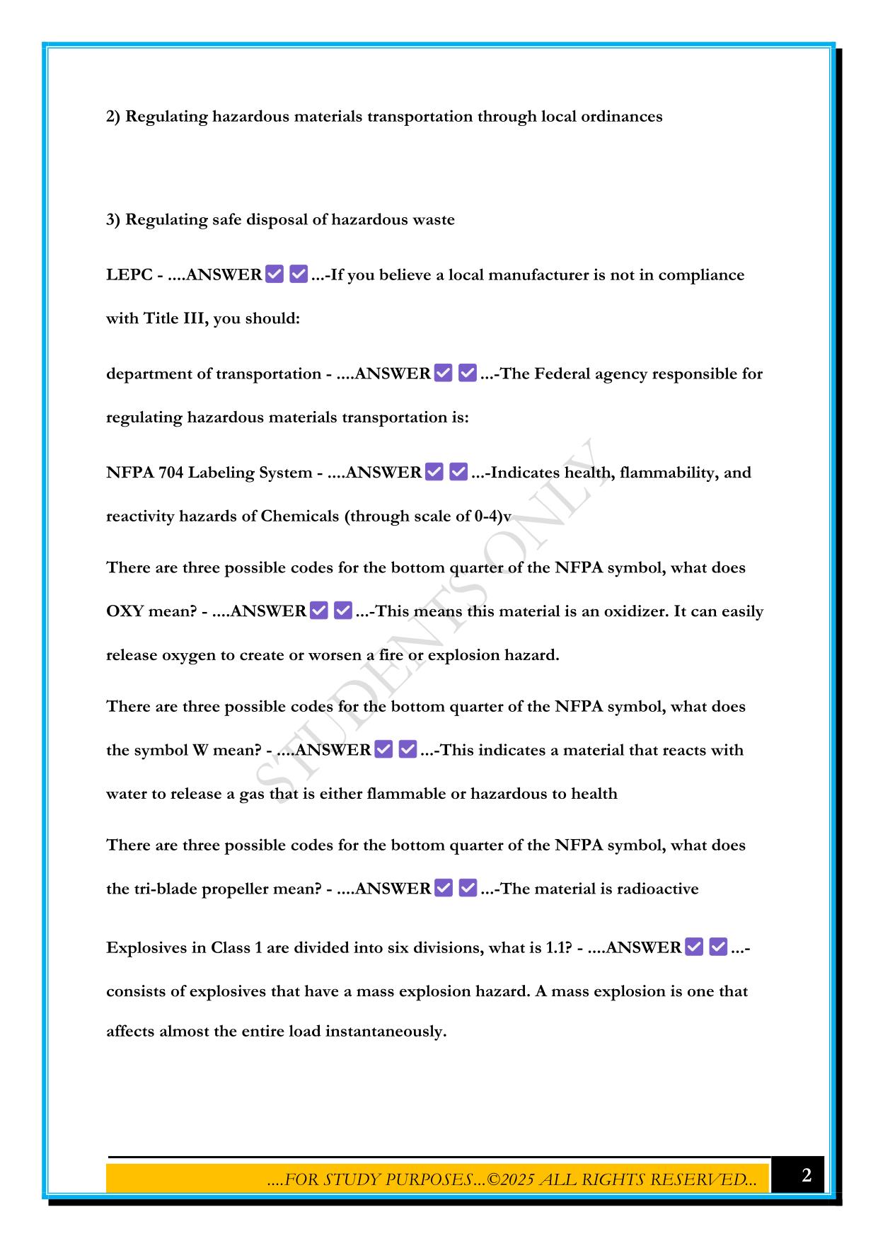 IS-0005.A: AN INTRODUCTION TO HAZARDOUS MATERIALS EXAM 2025 QUESTIONS AND ANSWERS
