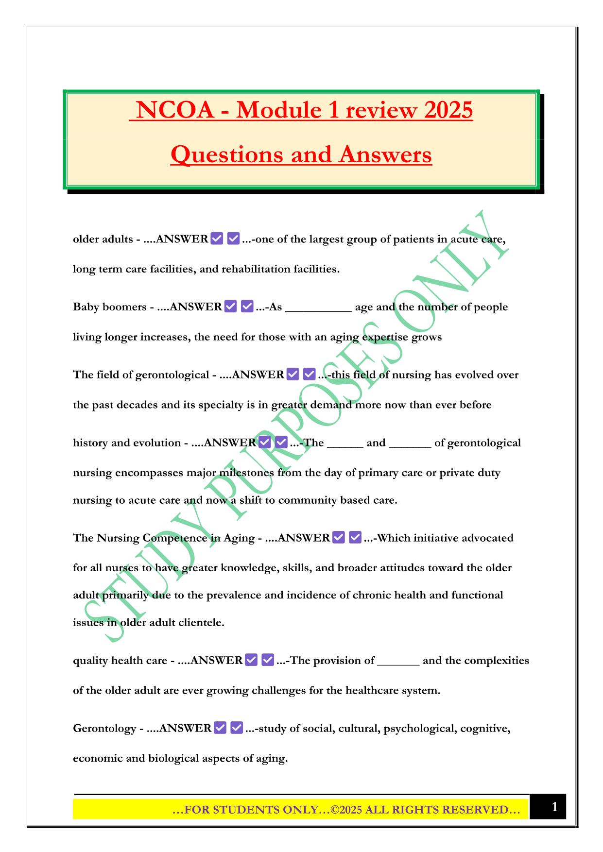 NCOA - Module 1 review 2025 Questions and Answers
