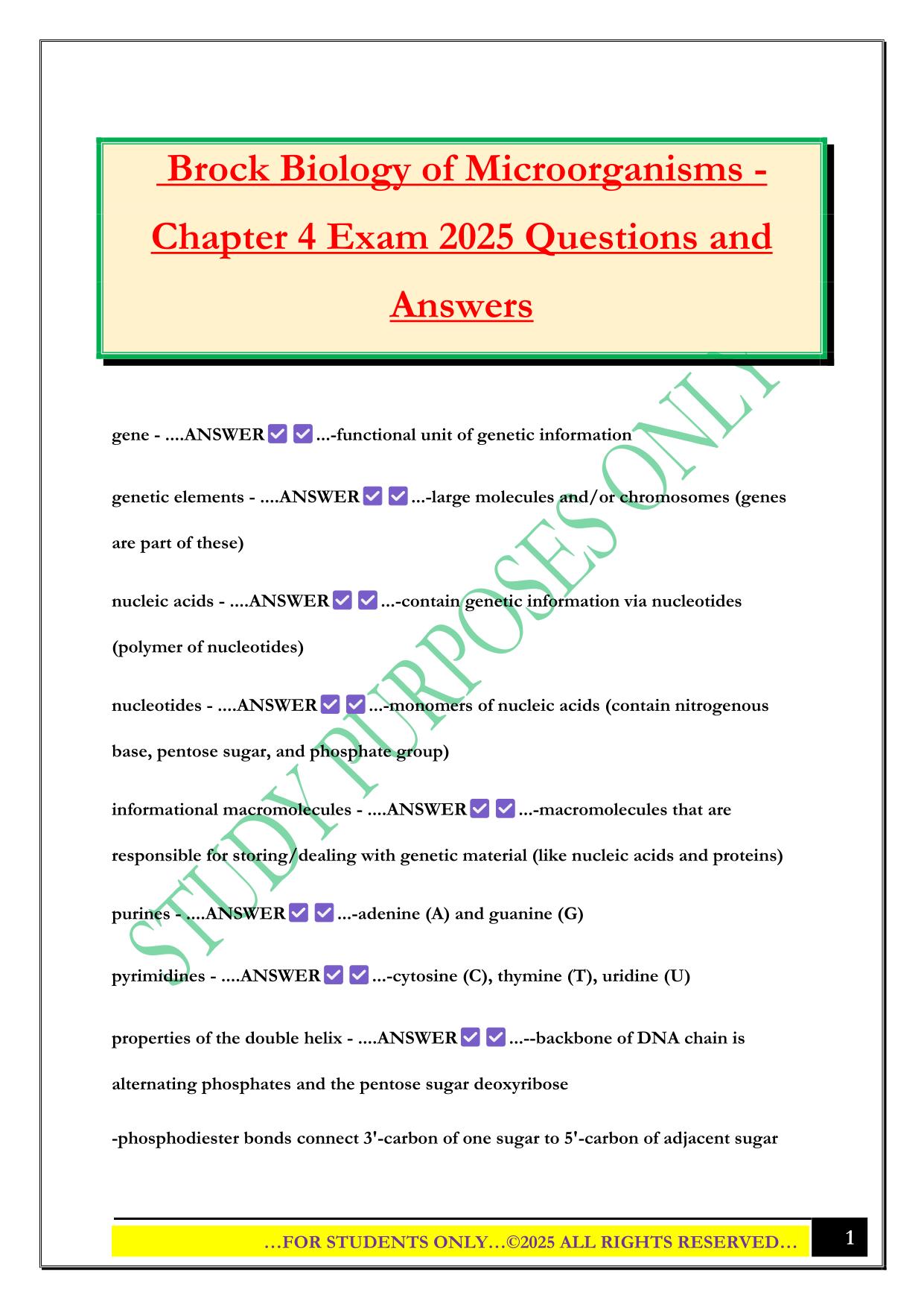 Brock Biology of Microorganisms - Chapter 4 Exam 2025 Questions and Answers