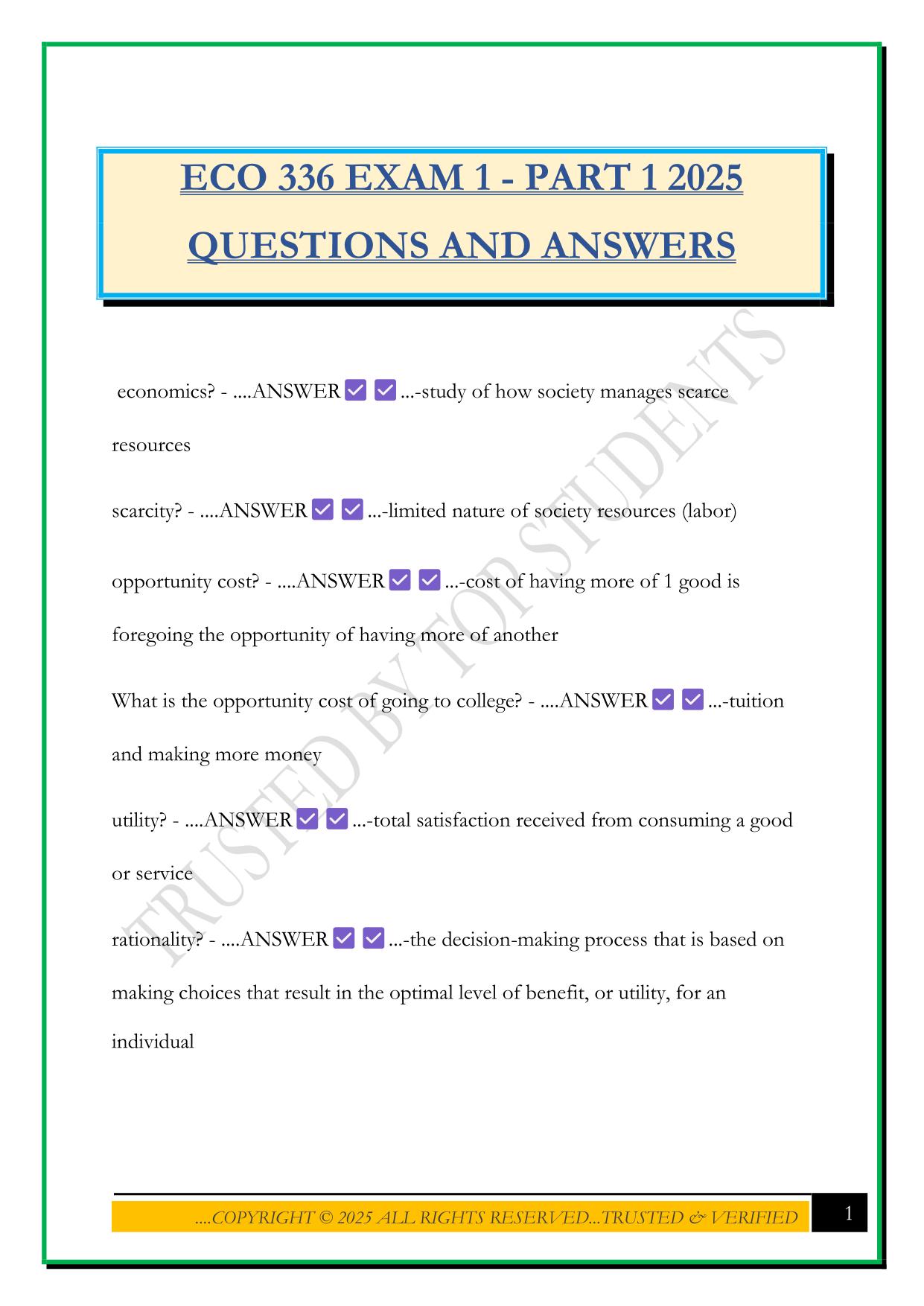 ECO 336 EXAM 1 - PART 1 2025 QUESTIONS AND ANSWERS