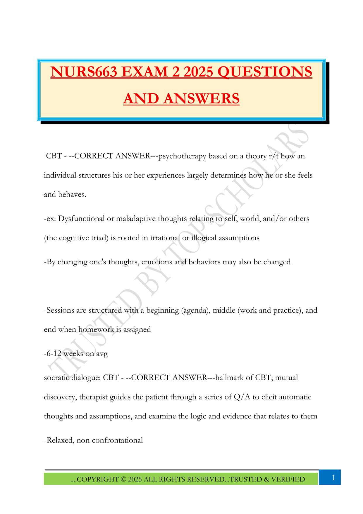 NURS663 EXAM 2 2025 QUESTIONS AND ANSWERS