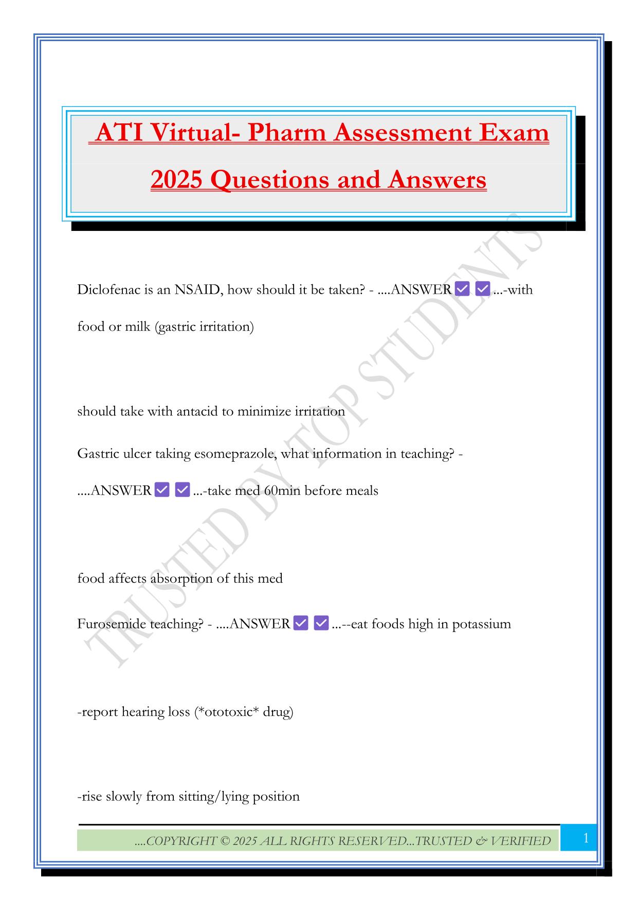 ATI Virtual- Pharm Assessment Exam 2025 Questions and Answers