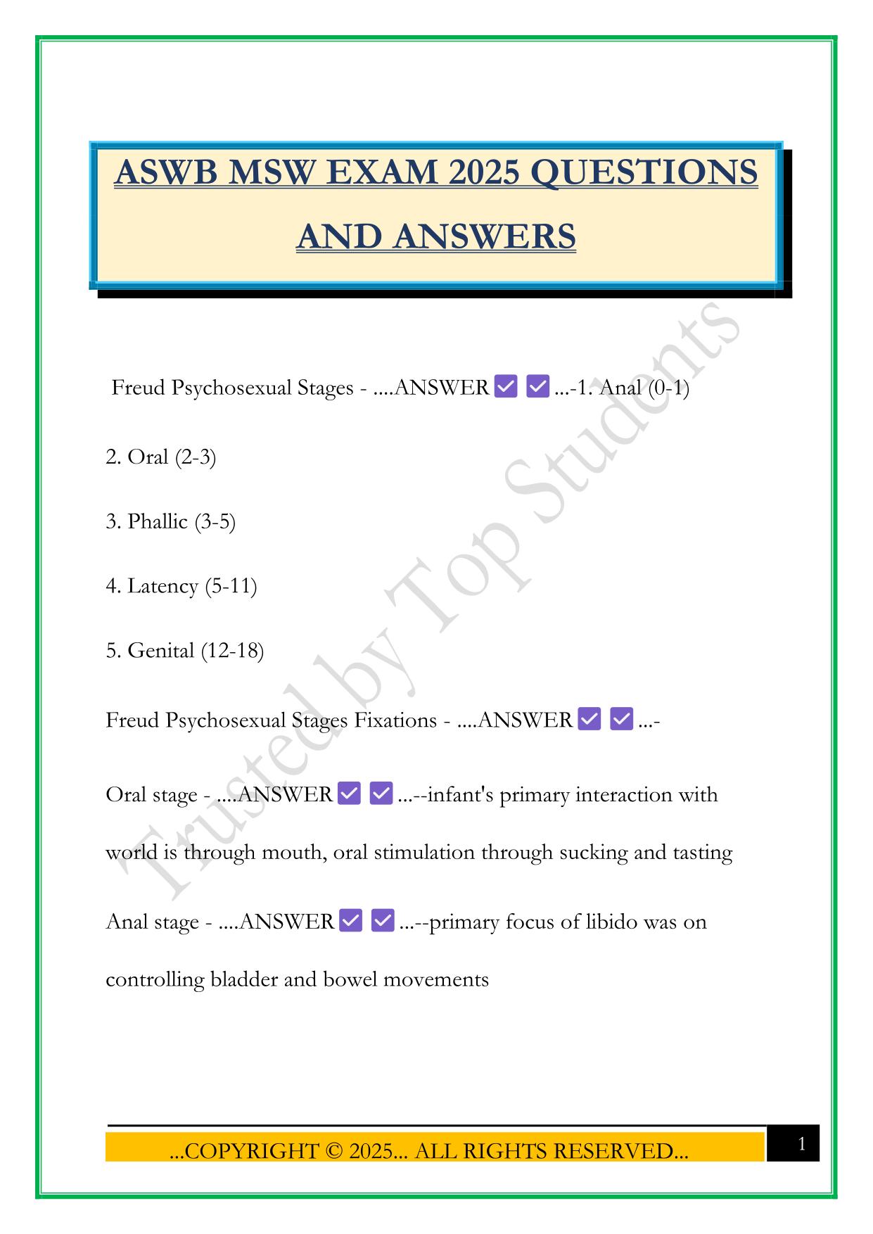 ASWB MSW EXAM 2025 QUESTIONS AND ANSWERS