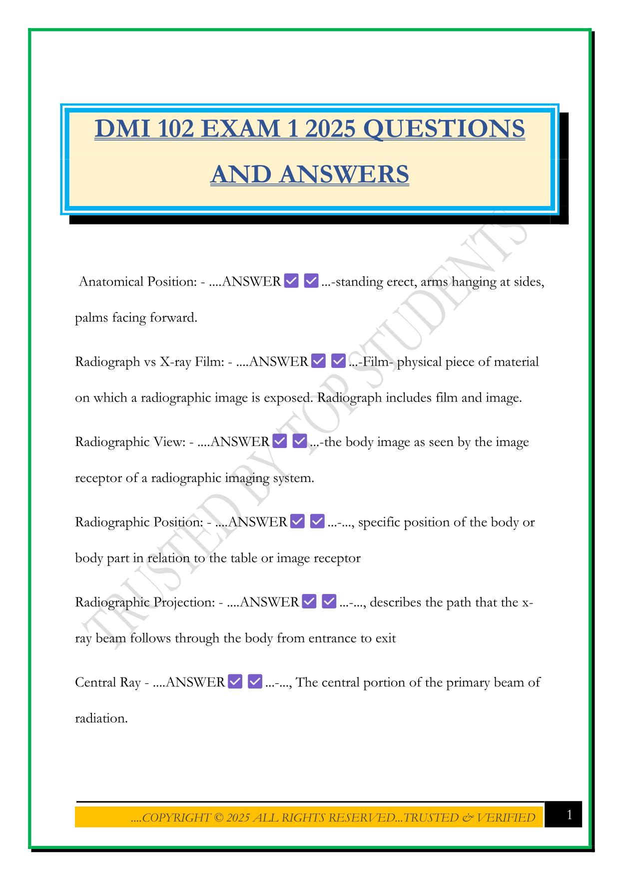 DMI 102 EXAM 1 2025 QUESTIONS AND ANSWERS