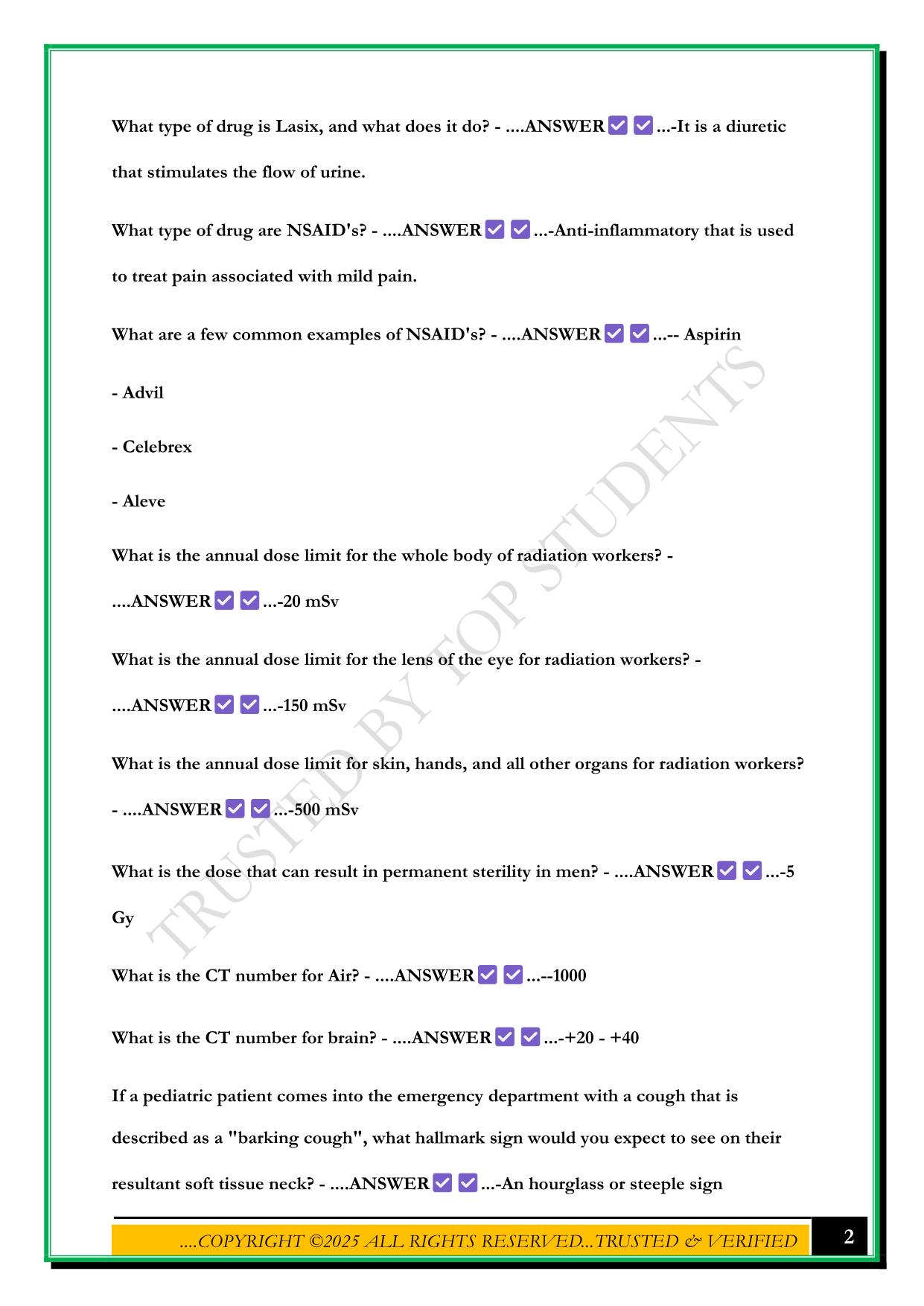 MY CAMRT PRACTICE QUESTIONS WITH CORRECT ANSWERS