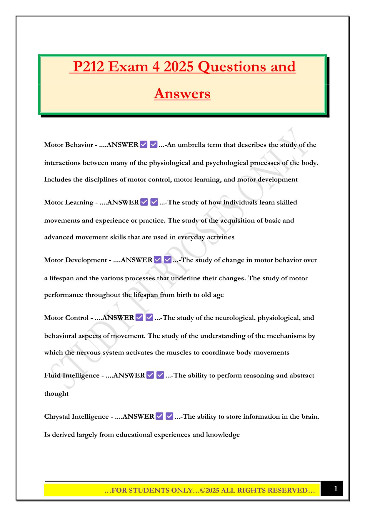 P212 Exam 4 2025 Questions and Answers