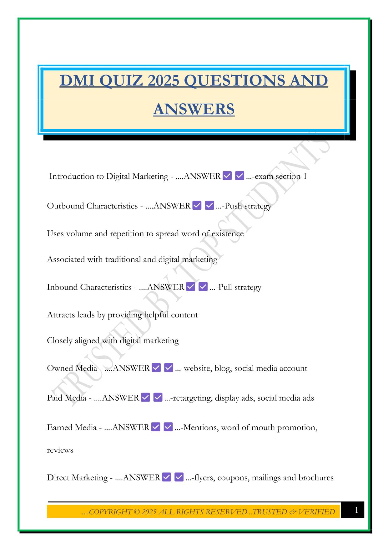 DMI QUIZ 2025 QUESTIONS AND ANSWERS