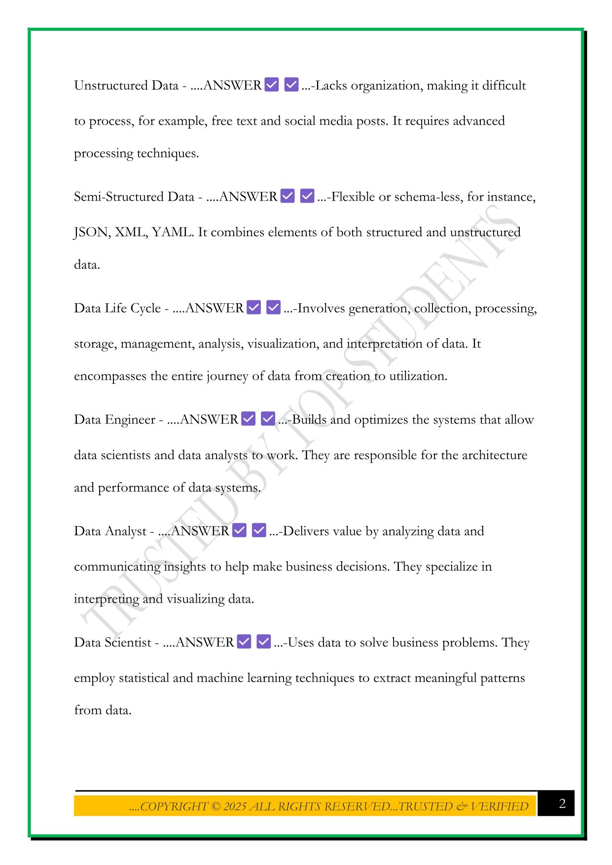 INTRO TO BIG DATA EXAM 2025 QUESTIONS AND ANSWERS