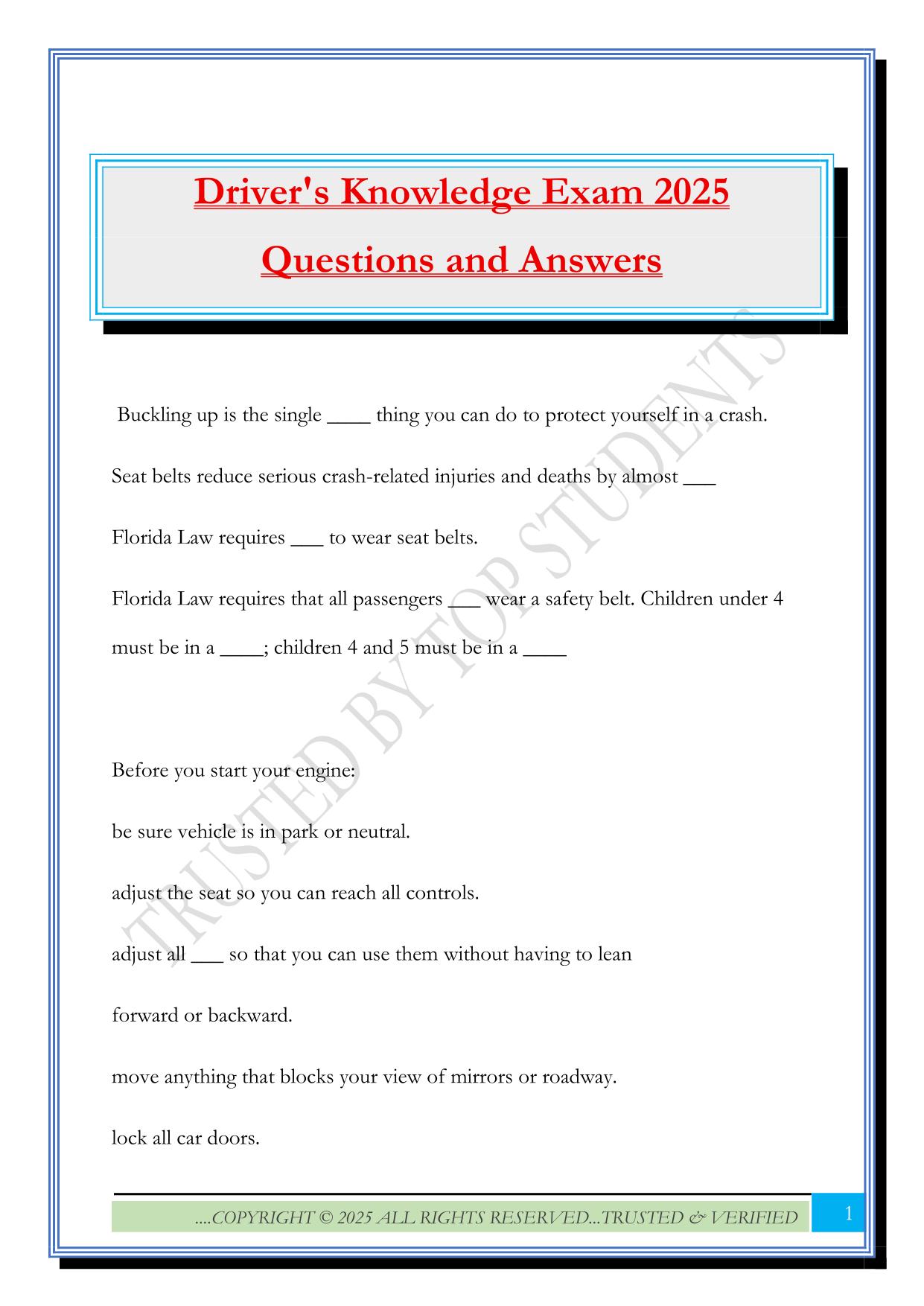 Driver's Knowledge Exam 2025 Questions and Answers