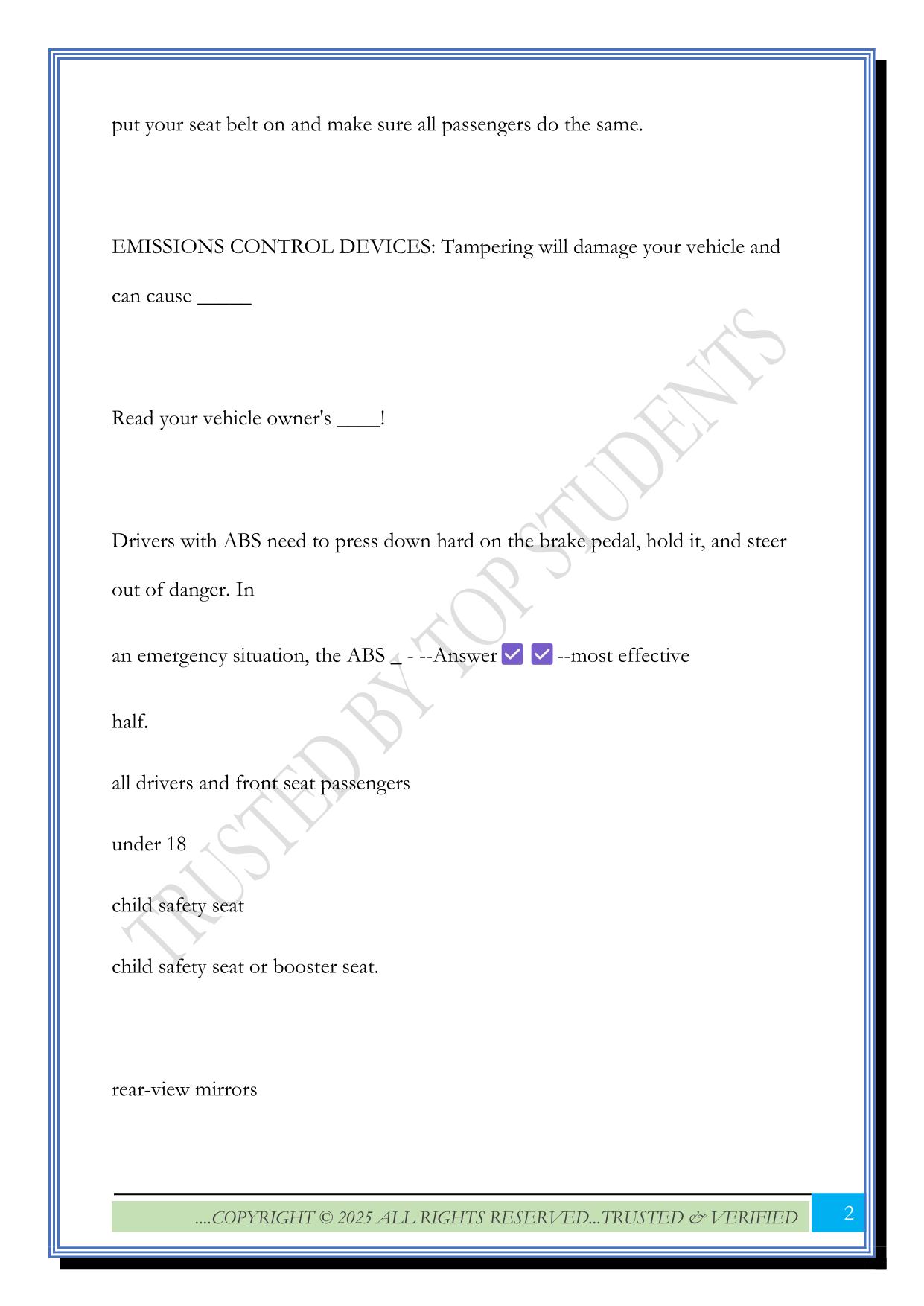 Driver's Knowledge Exam 2025 Questions and Answers