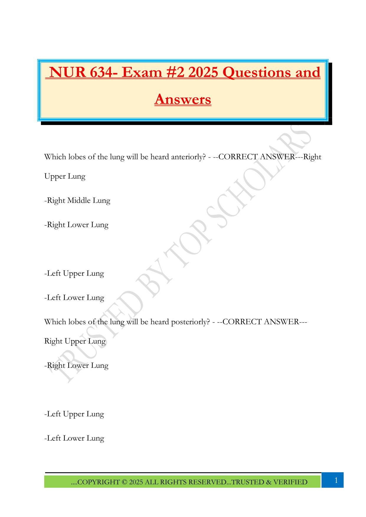 NUR 634- Exam #2 2025 Questions and Answers