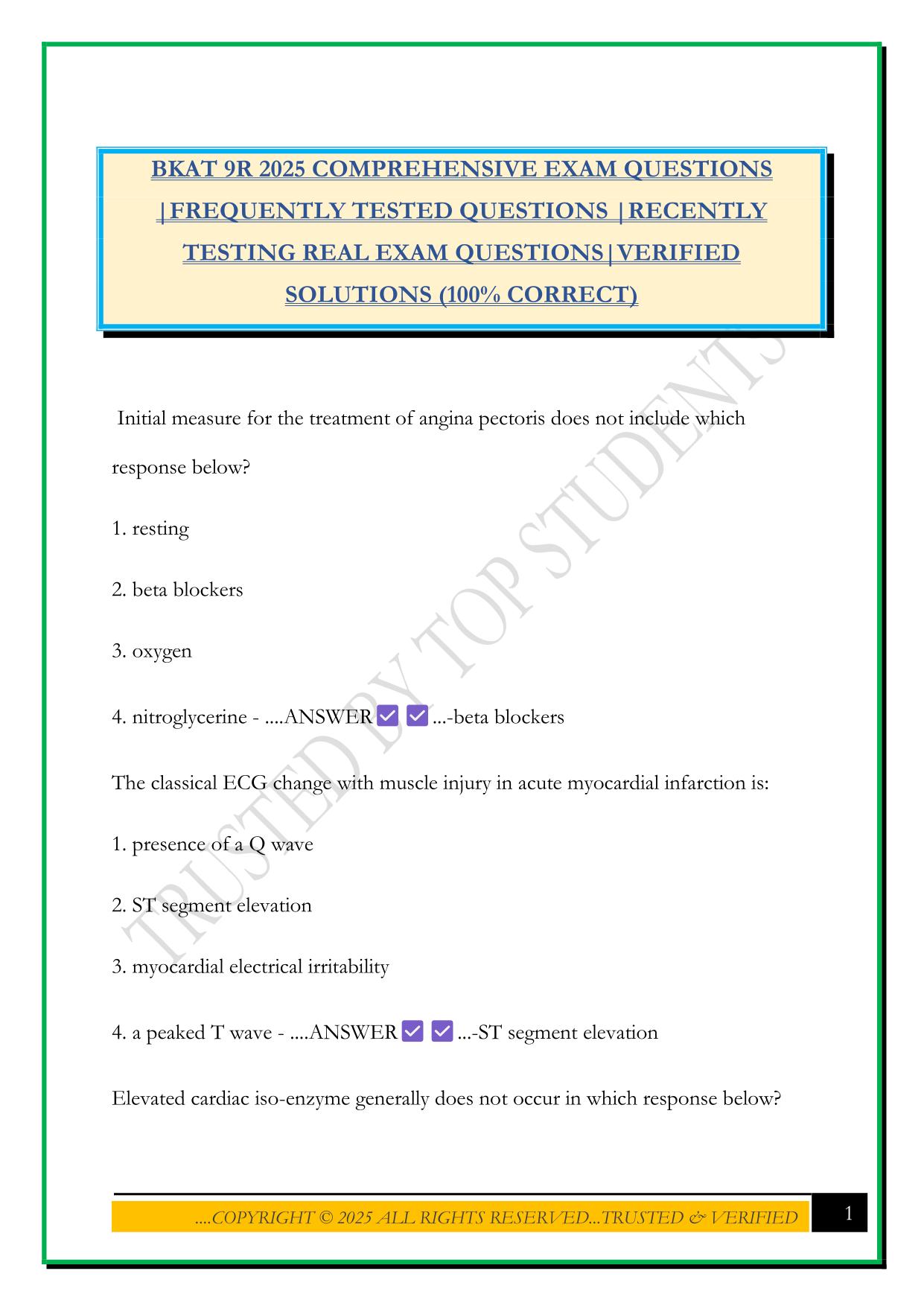 BKAT 9R 2025 COMPREHENSIVE EXAM QUESTIONS |FREQUENTLY TESTED QUESTIONS |RECENTLY TESTING REAL EXAM QUESTIONS|VERIFIED SOLUTIONS (100% CORRECT)
