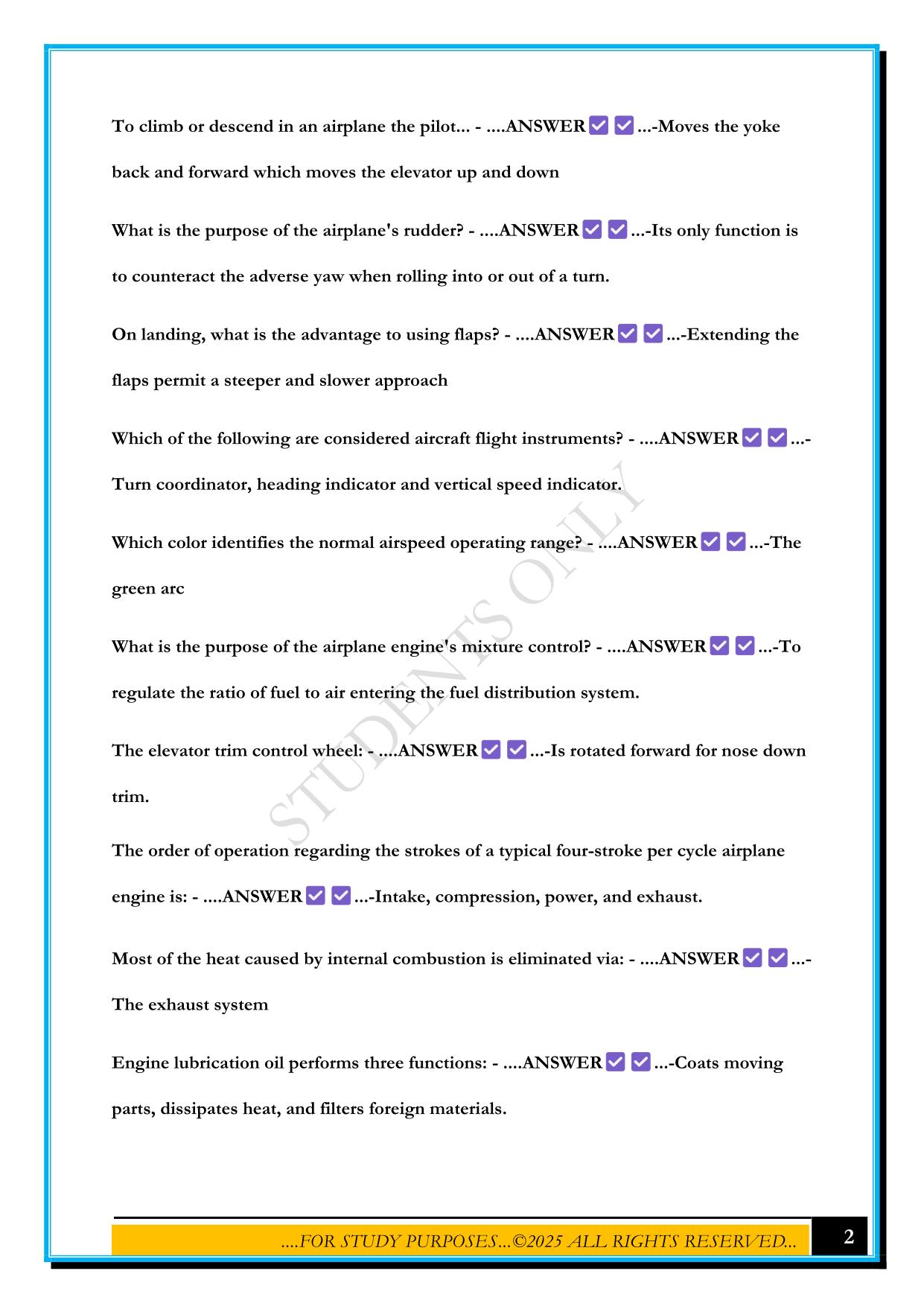 GROUND SCHOOL QUESTIONS - PRIVATE PILOT COURSE (SPORTY'S) EXAM 2025 QUESTIONS AND ANSWERS
