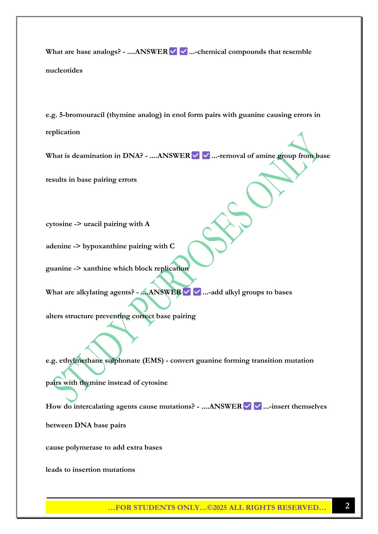 BIOL10221 - Molecular Biology (Molecular Basis of Mutation and Recombinant DNA technology - Modules 8- 10) Exam 2025 Questions and Answers
