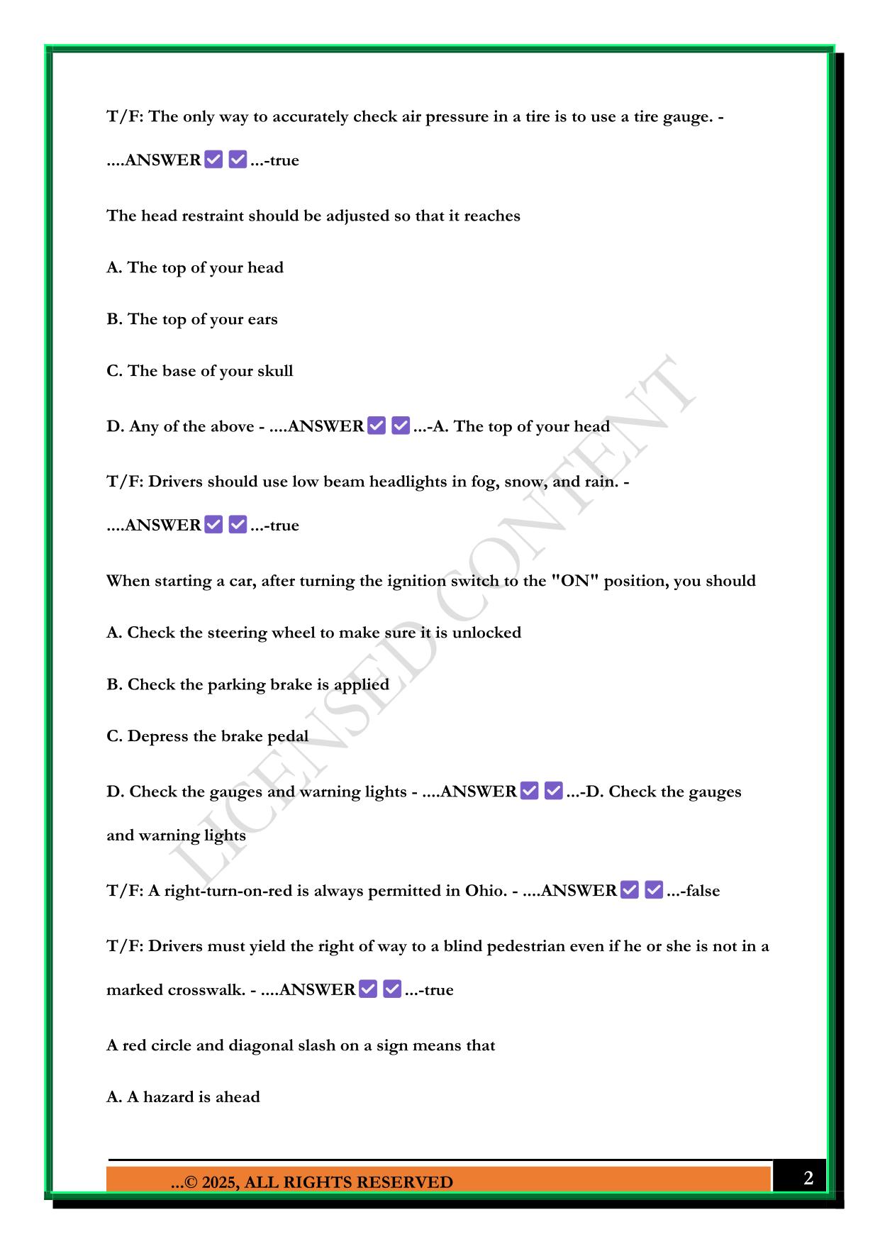 OHIO DRIVING TEST 2025 QUESTIONS AND ANSWERS