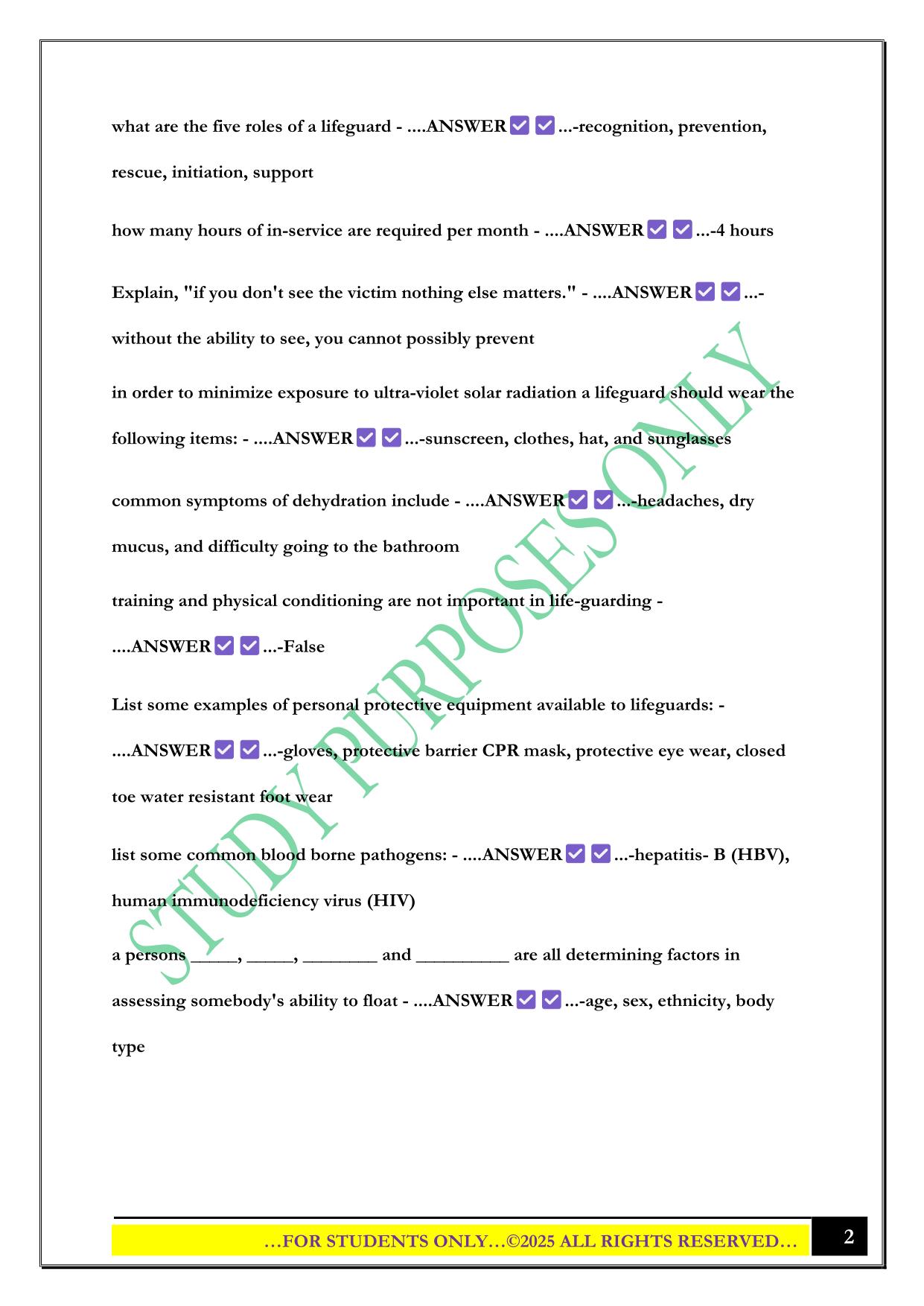 NASCO LIFEGUARD TRAINING CHAPTER REVIEW QUESTIONS WITH CORRECT ANSWERS