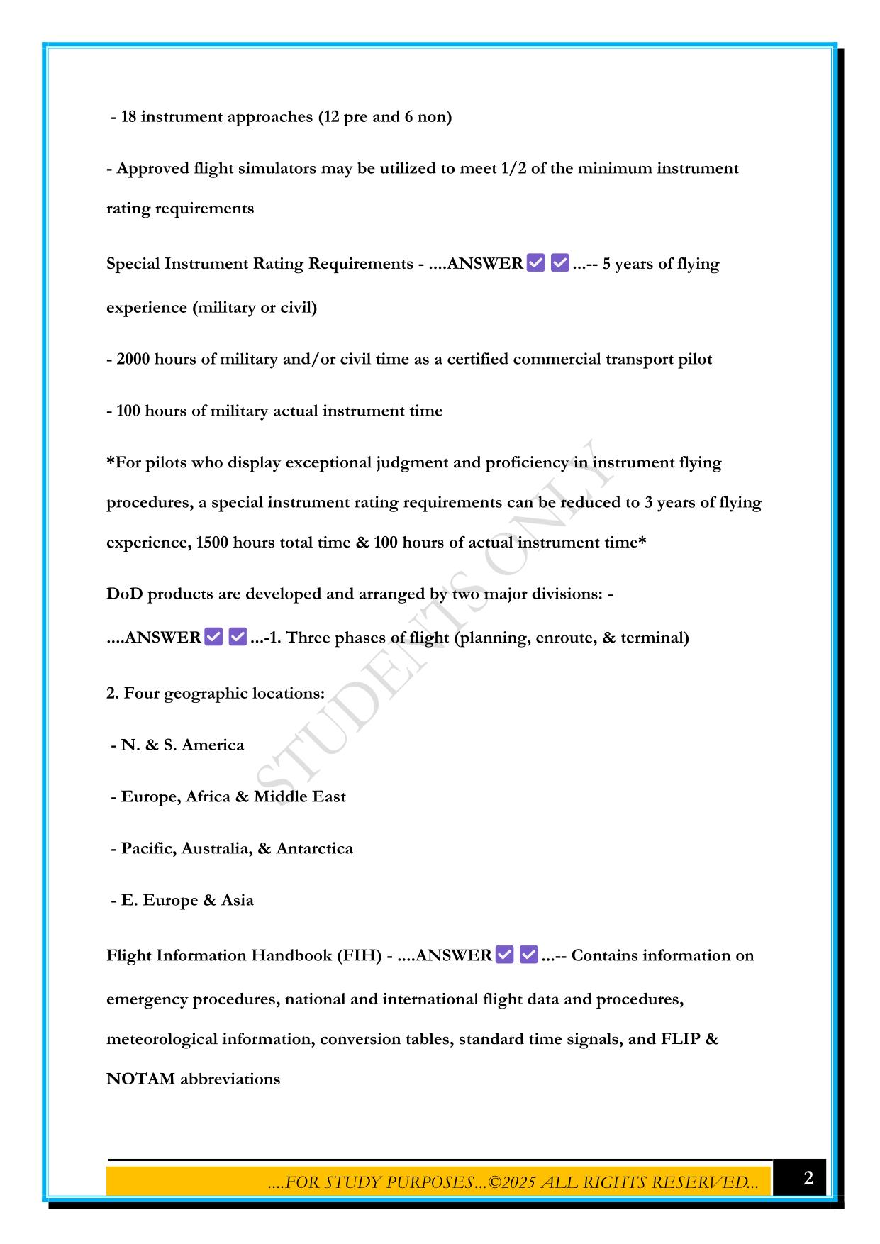 MCALMS INSTRUMENT GROUND SCHOOL EXAM 2025 QUESTIONS AND ANSWERS