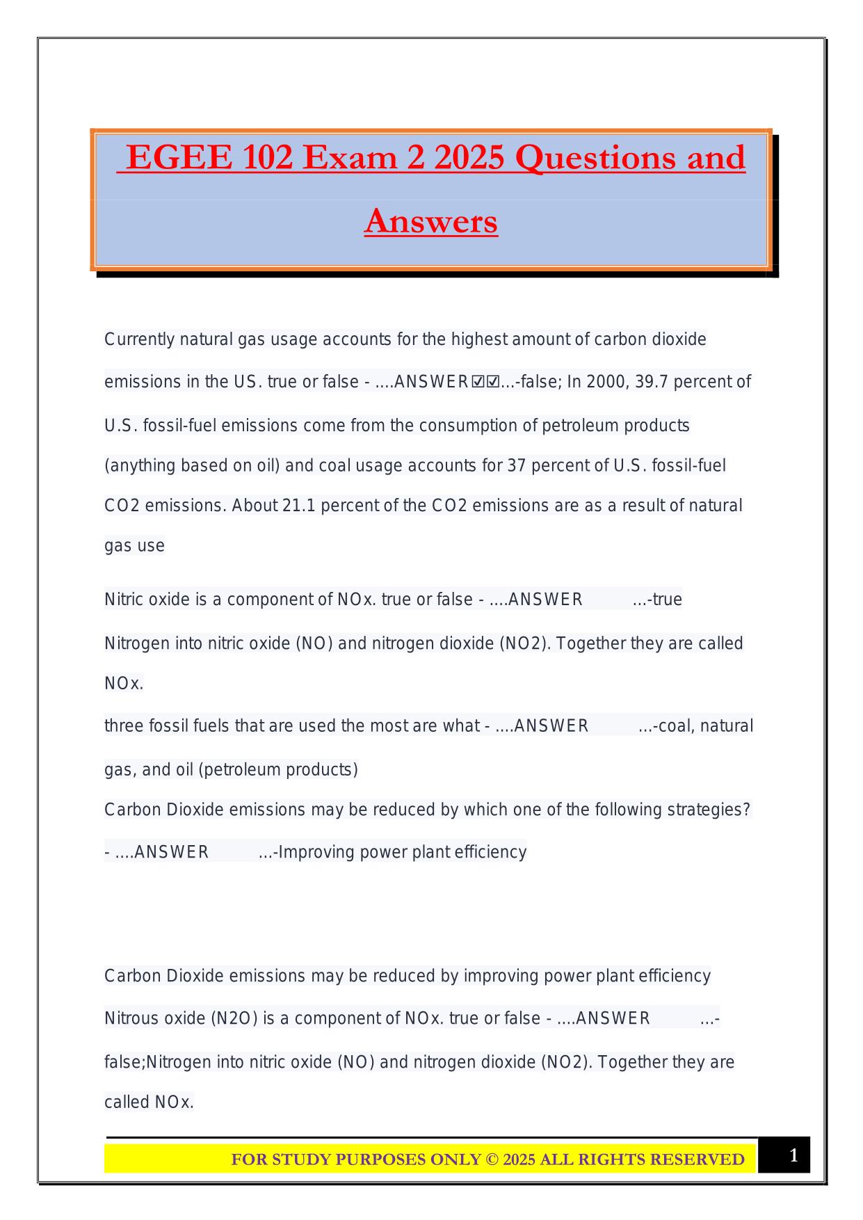EGEE 102 Exam 2 2025 Questions and Answers