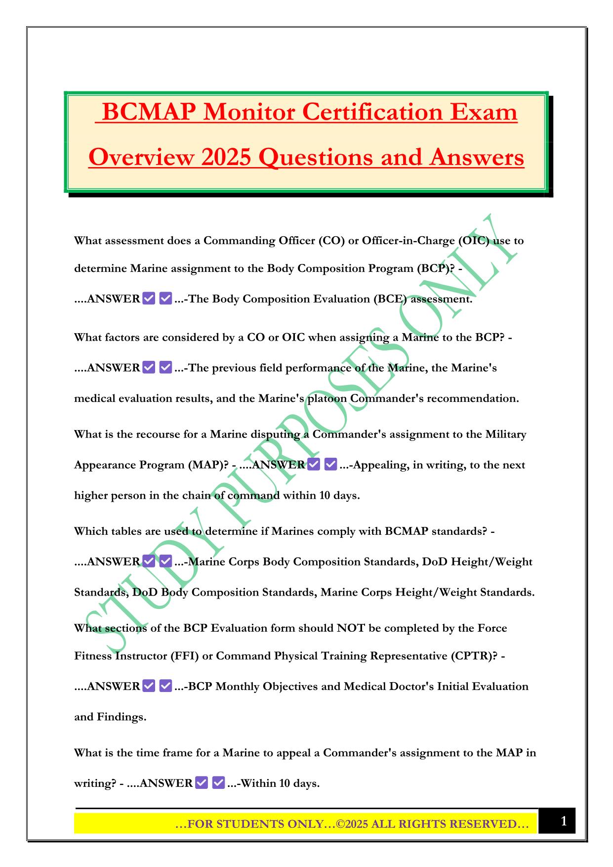 BCMAP Monitor Certification Exam Overview 2025 Questions and Answers