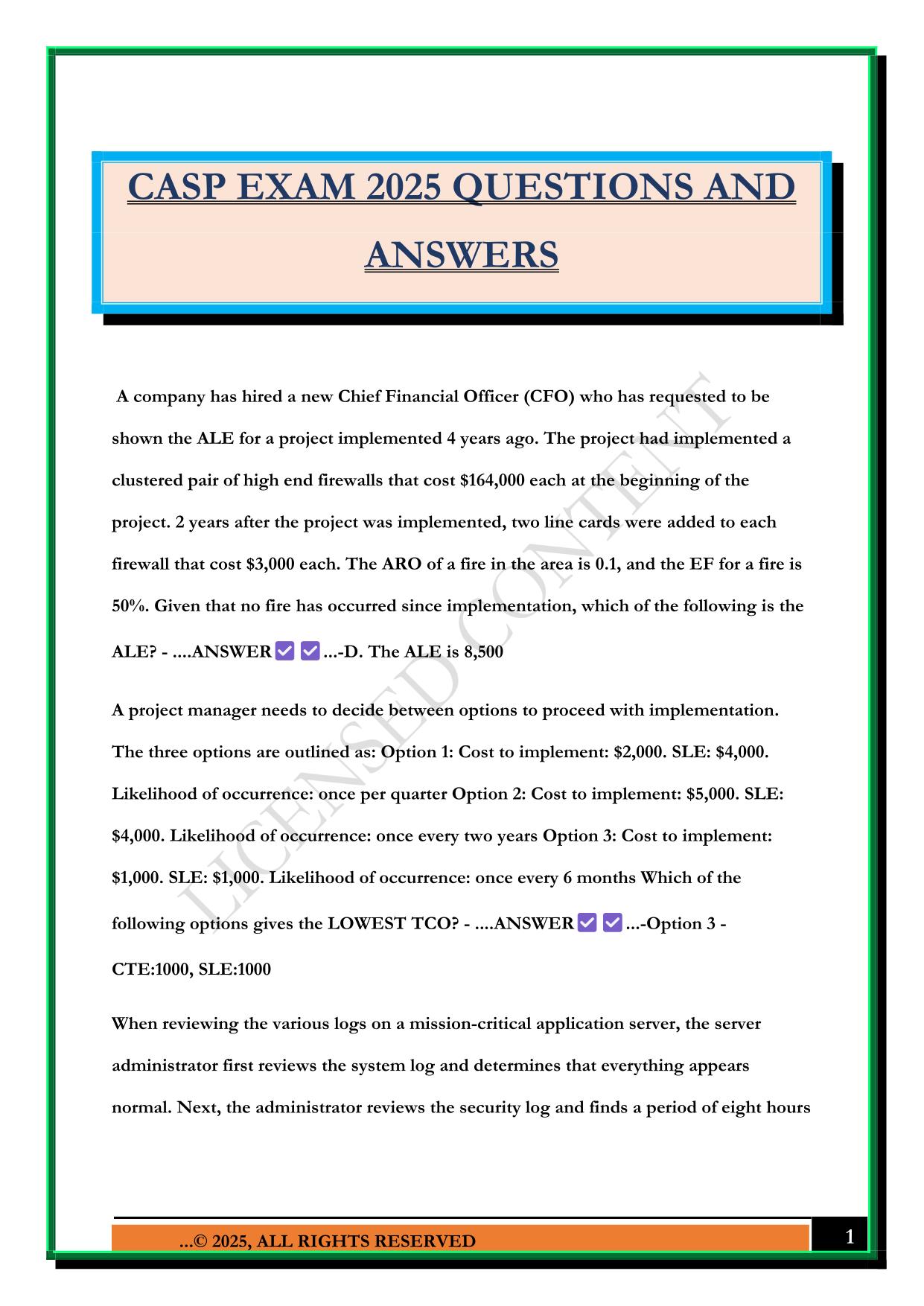 CASP EXAM 2025 QUESTIONS AND ANSWERS