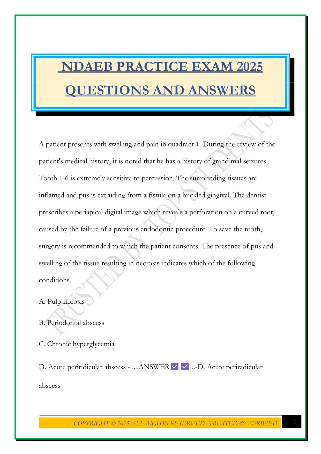 NDAEB PRACTICE EXAM 2025 QUESTIONS AND ANSWERS