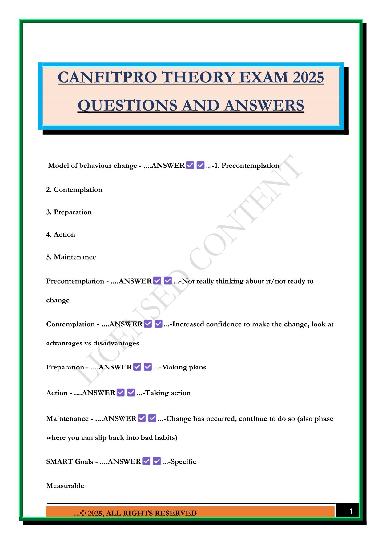 CANFITPRO THEORY EXAM 2025 QUESTIONS AND ANSWERS