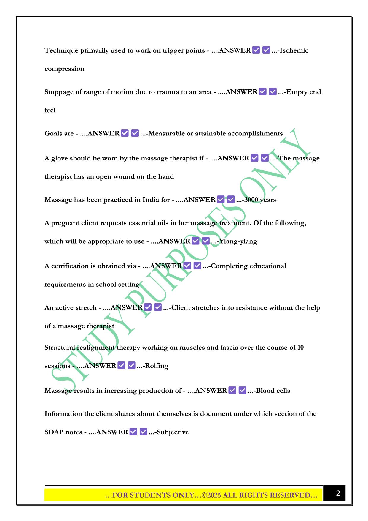 MASSAGE THERAPY AND BUSINESS PRACTICE TEST 2025 QUESTIONS AND ANSWERS