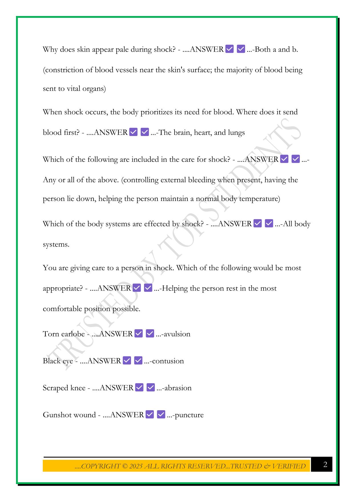 FIRST AID FINAL EXAM 2025 QUESTIONS AND ANSWERS