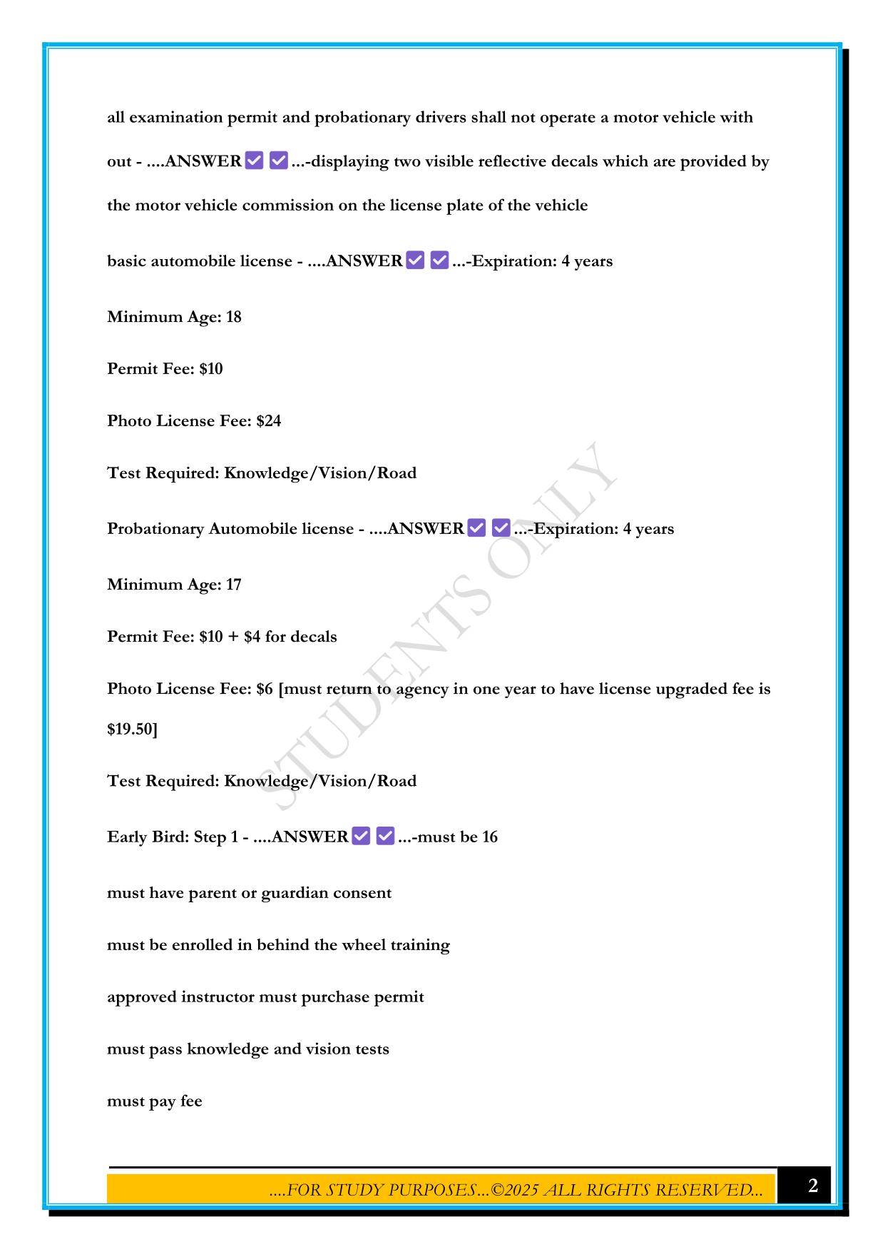 NEW JERSEY DRIVERS PERMIT TEST QUESTIONS WITH ANSWERS
