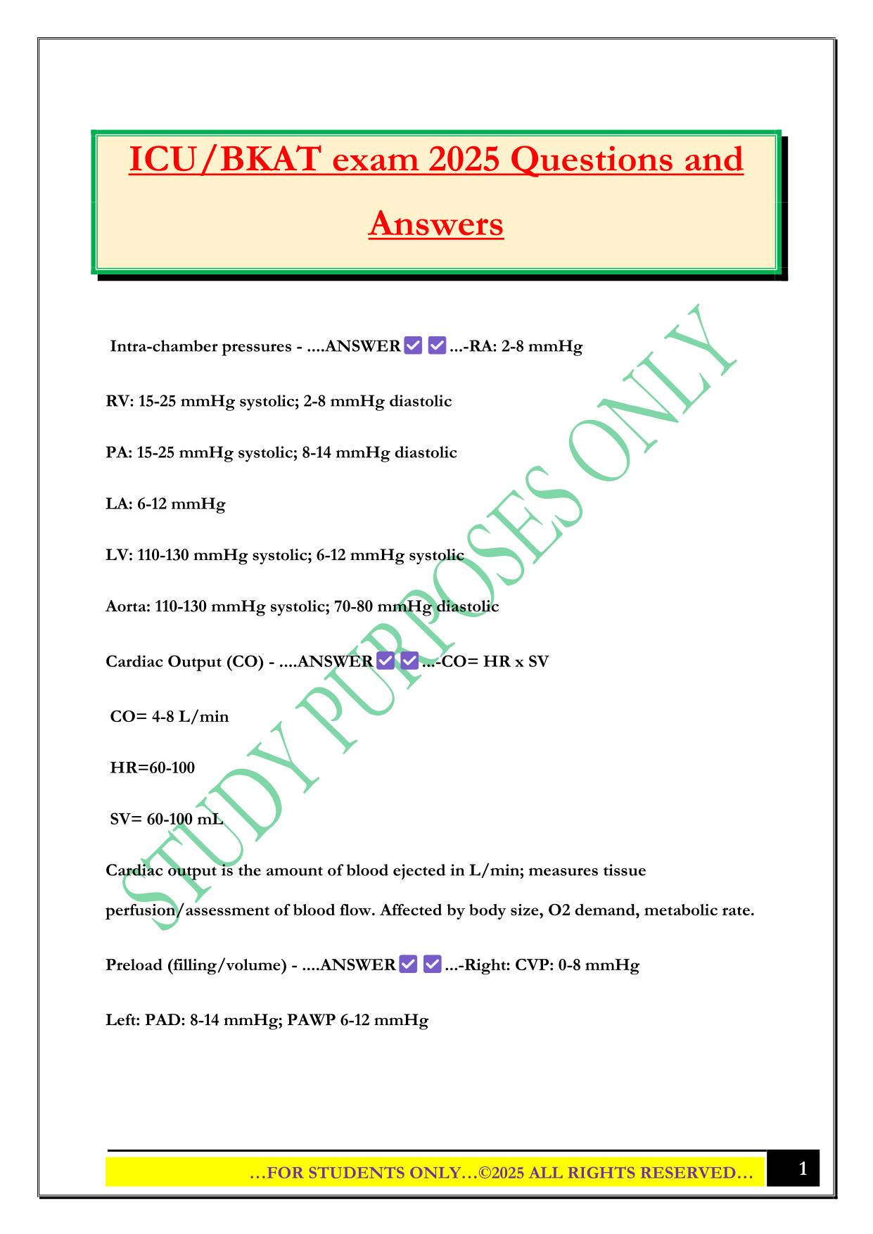 ICU/BKAT exam 2025 Questions and Answers
