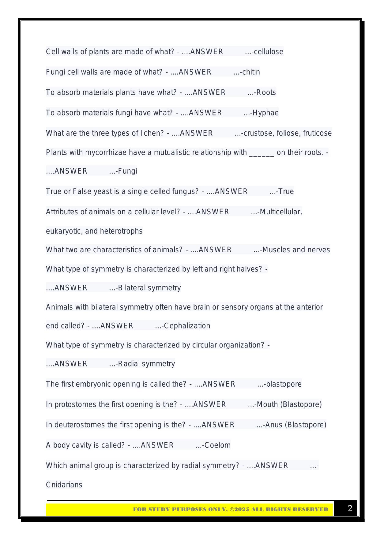 Biology 100 Unit 4 Exam 2025 Questions and Answers