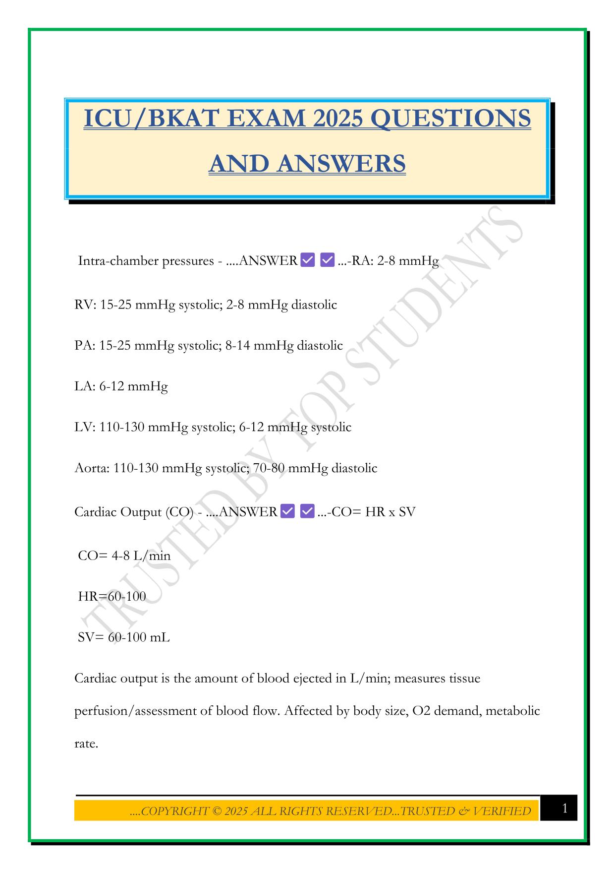 ICU/BKAT EXAM 2025 QUESTIONS AND ANSWERS