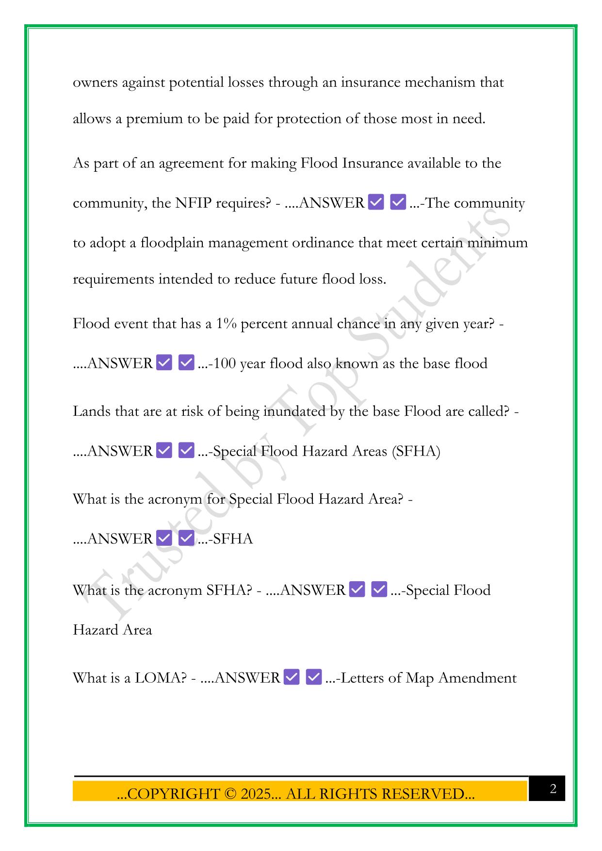 CERTIFIED FLOODPLAIN MANAGER TEST QUESTIONS 2025 WITH CORRECT ANSWERS
