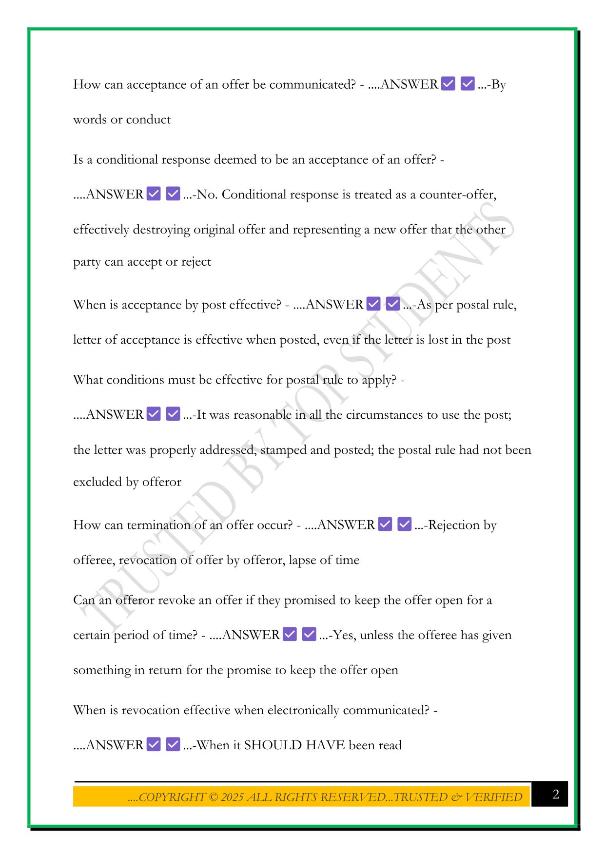 SQE CONTRACT LAW EXAM 2025 QUESTIONS AND ANSWERS