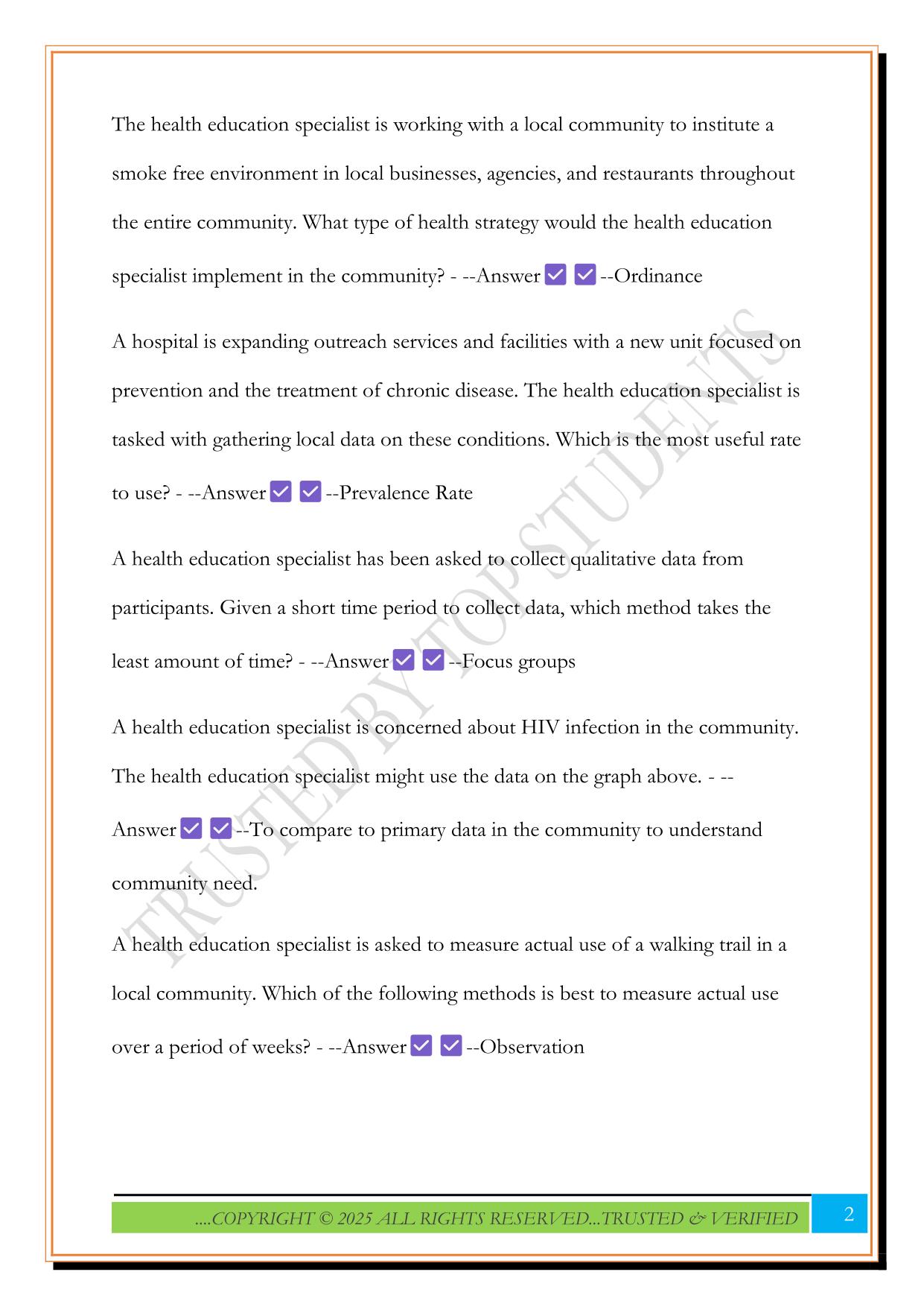 CHES Exam 2025 Questions and Answers