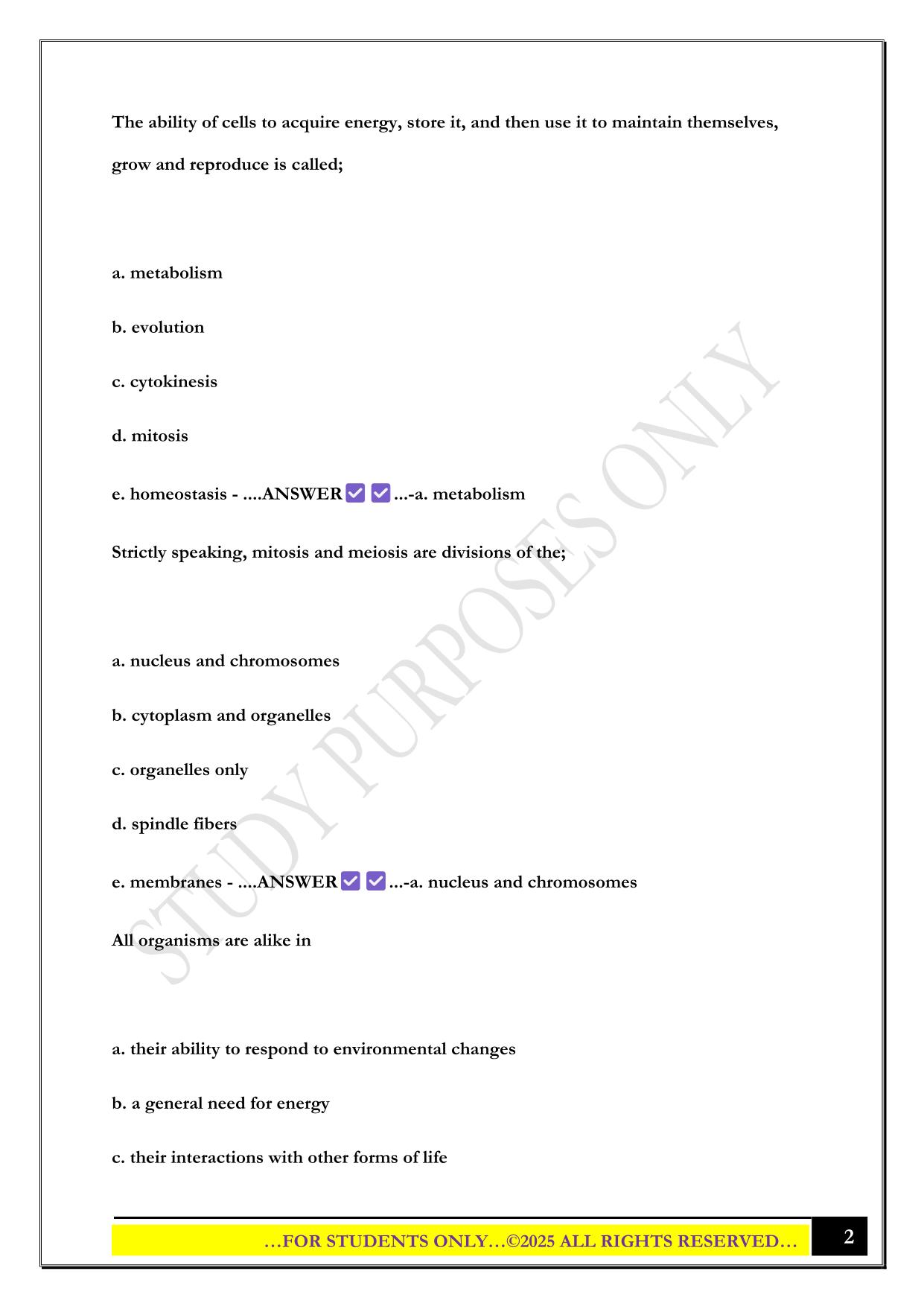 Bio 100 Final Exam (previous test questions) with Correct Answers