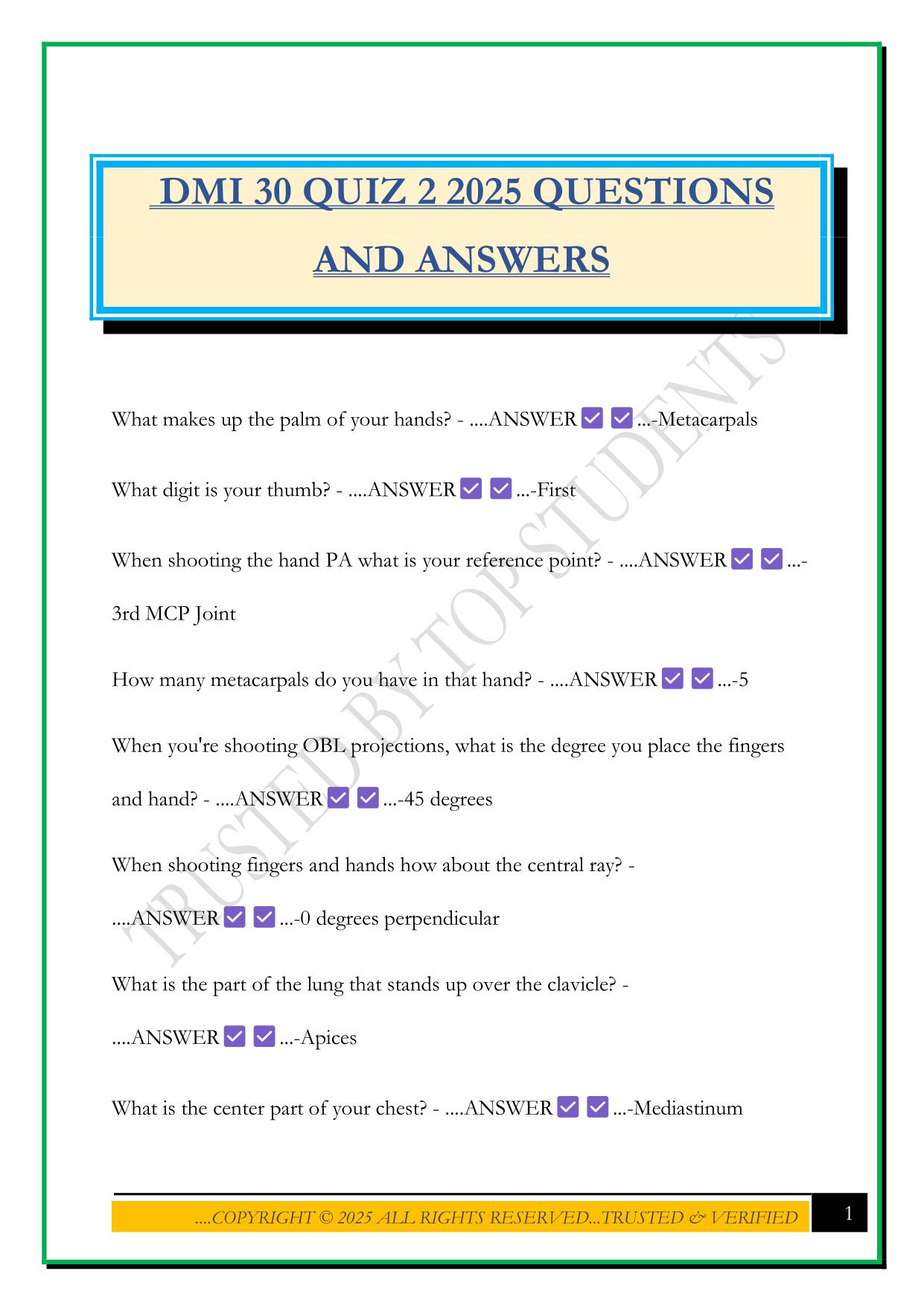 DMI 30 QUIZ 2 2025 QUESTIONS AND ANSWERS