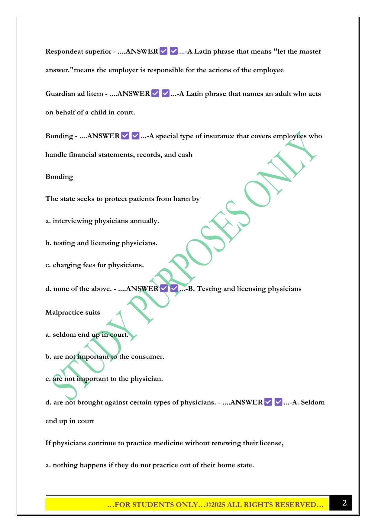 Chapter 3 - Essentials of the Legal System for Healthcare Professionals Exam 2025 Questions and Answers
