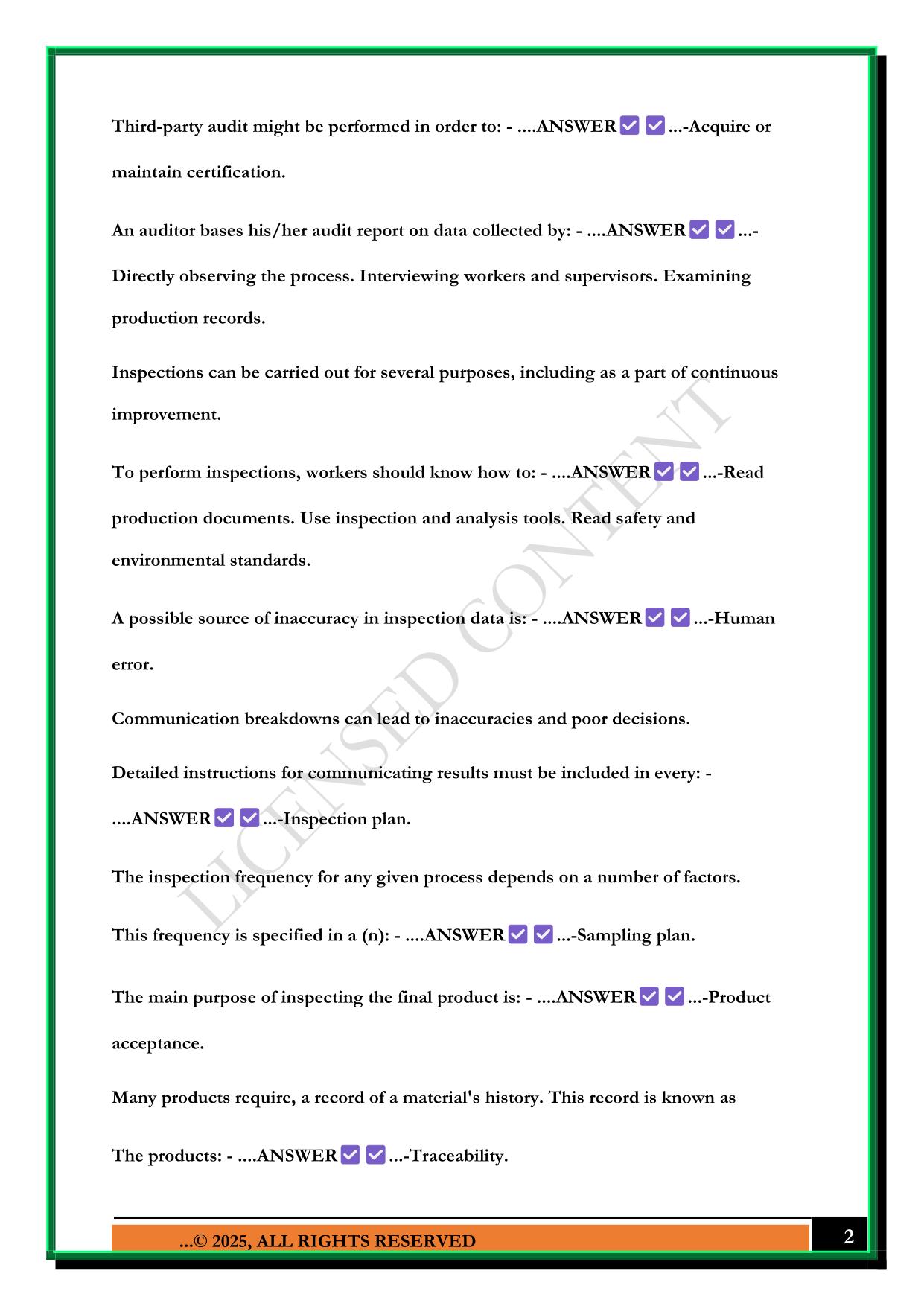 MSSC QUALITY STUDY QUESTIONS WITH CORRECT ANSWERS