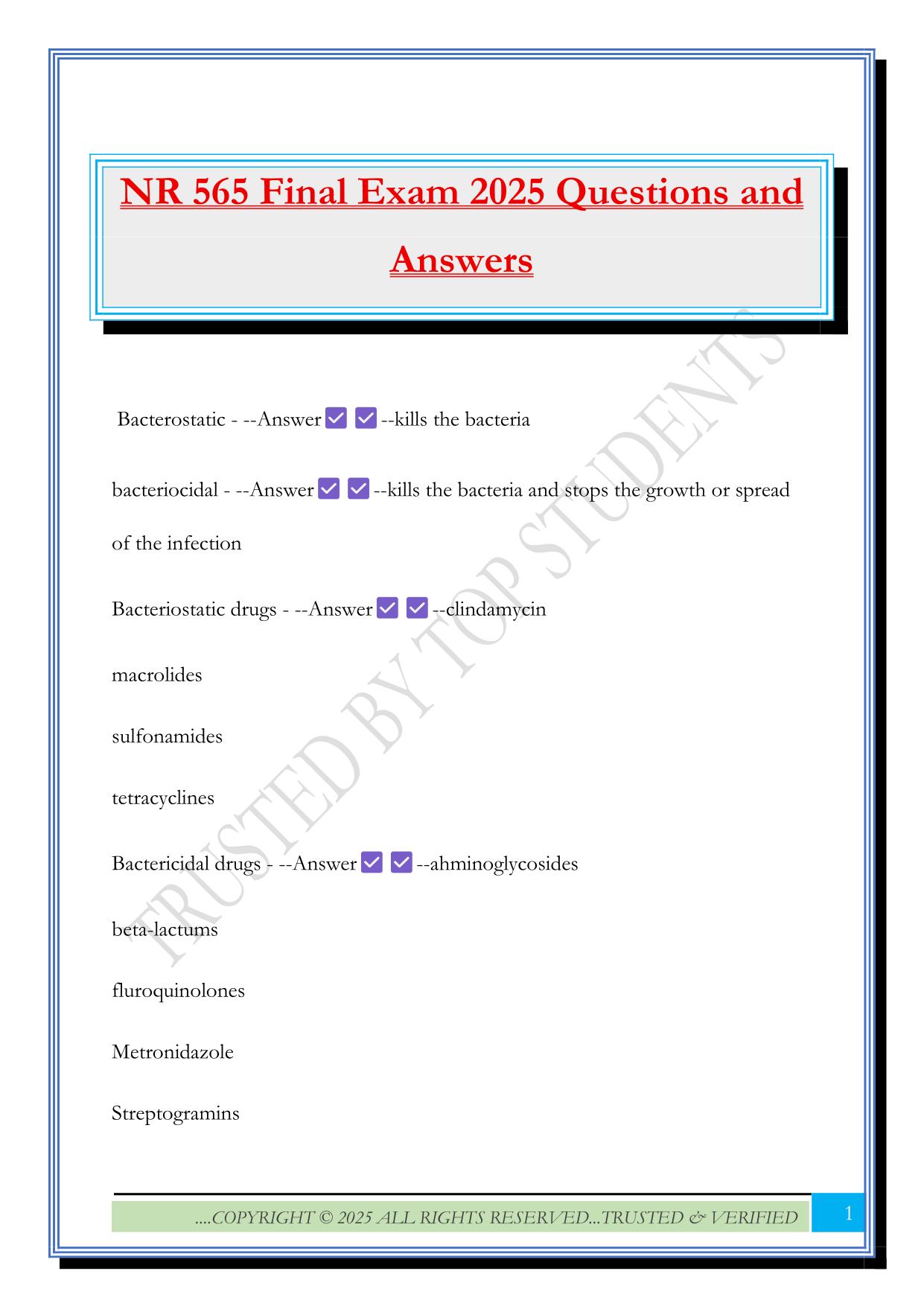 NR 565 Final Exam 2025 Questions and Answers