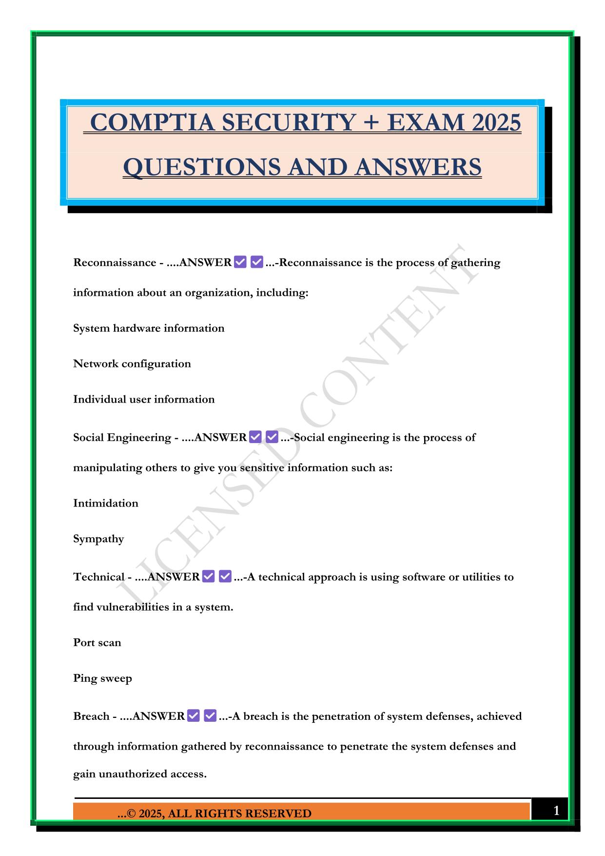 COMPTIA SECURITY + EXAM 2025 QUESTIONS AND ANSWERS