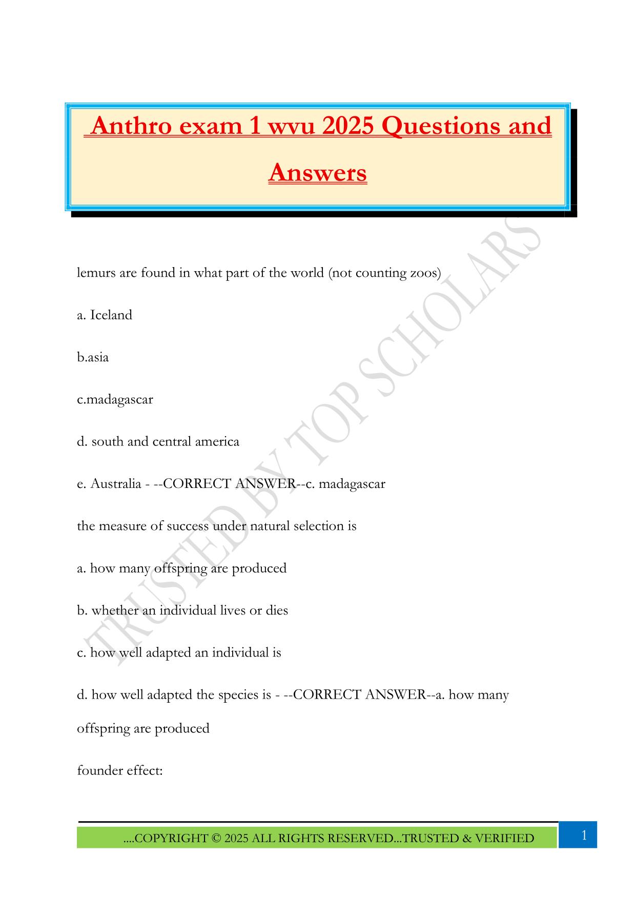 Anthro exam 1 wvu 2025 Questions and Answers