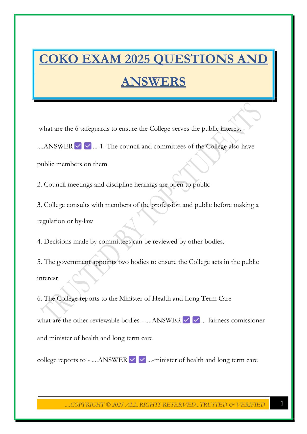 COKO EXAM 2025 QUESTIONS AND ANSWERS