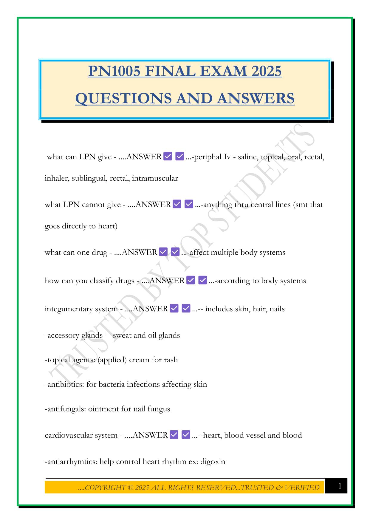 PN 1005 MIDTERM EXAM 2025 QUESTIONS AND ANSWERS