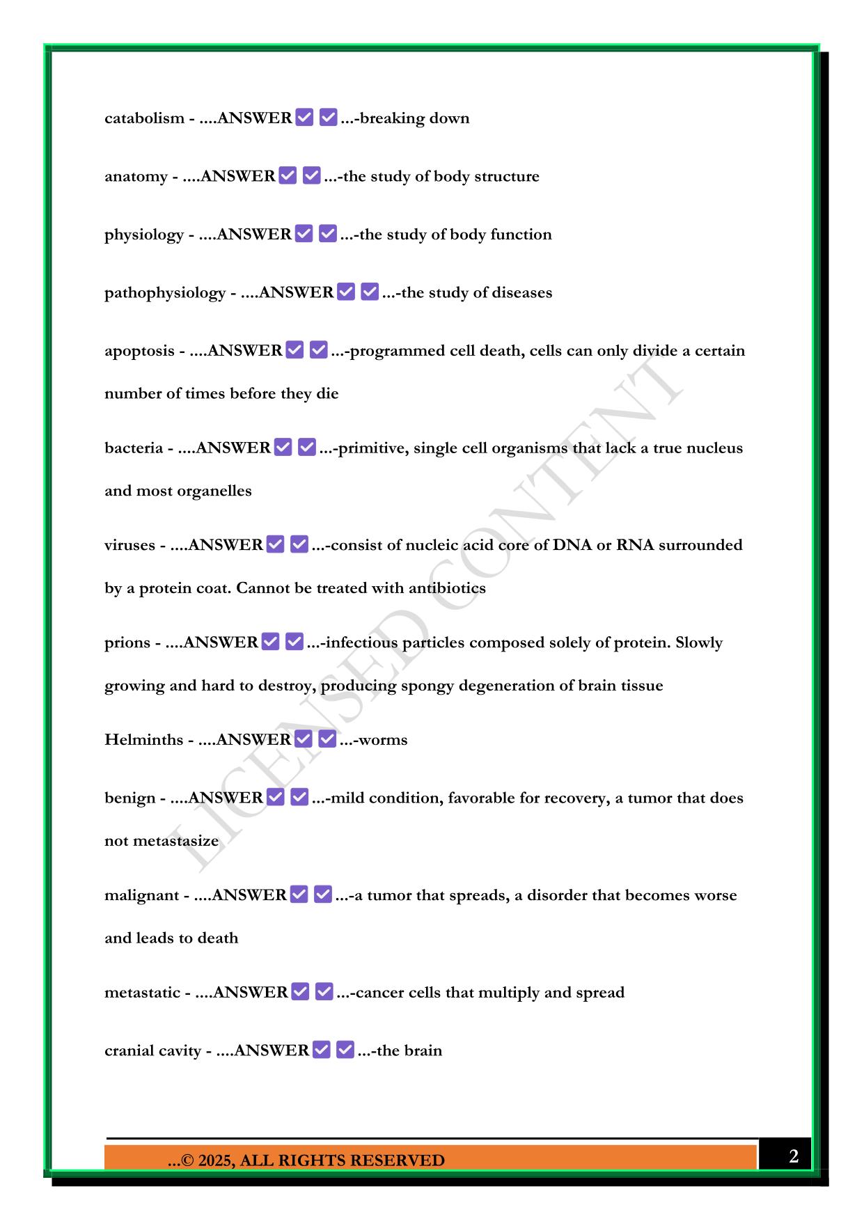 BIO 100 FIRST EXAM 2025 QUESTIONS AND ANSWERS