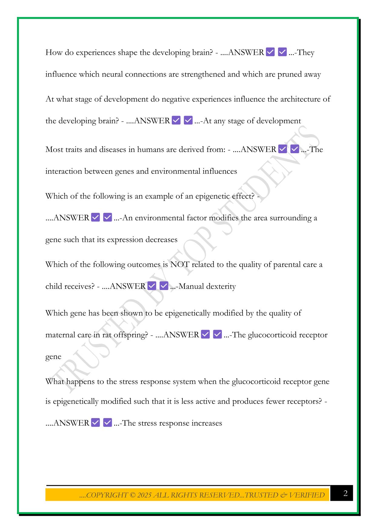 DEVELOPMENTAL NEURO MIDTERM BRAIN CERTIFICATION REVIEW 2025 QUESTIONS AND ANSWERS